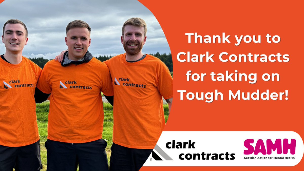 Well done to the team at <a href="/clark_contracts/">Clark Contracts</a>  who took on Tough Mudder in aid of <a href="/SAMHtweets/">SAMH</a>  over the weekend and a huge thank you from all the team for your continued support.