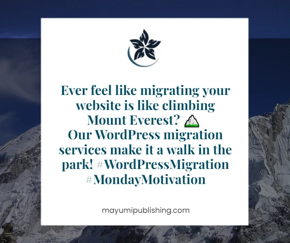 mayumi_digital's tweet photo. We make website migration to WordPress easy and smooth. Our services minimize disruptions and ensure your website works well on the new platform. Let us handle the move for you, stress-free. https://t.co/o3PrpE61L3 #WordPressMigration #MondayMotivation. https://t.co/pXzc0m06vP