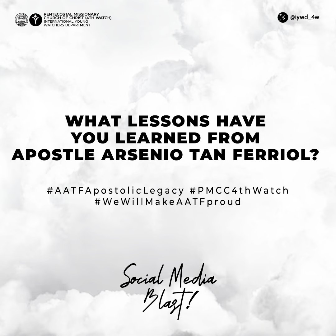 To live is Christ and to die is gain! This is truly embodied in Apostle Arsenio Tan Ferriol. As young watchers, let's express our appreciation to the Goodman of the House by amplifying his memories throughout the world! 🩶

#AATFApostolicLegacy #PMCC4thWatch #WeWillMakeAATFproud