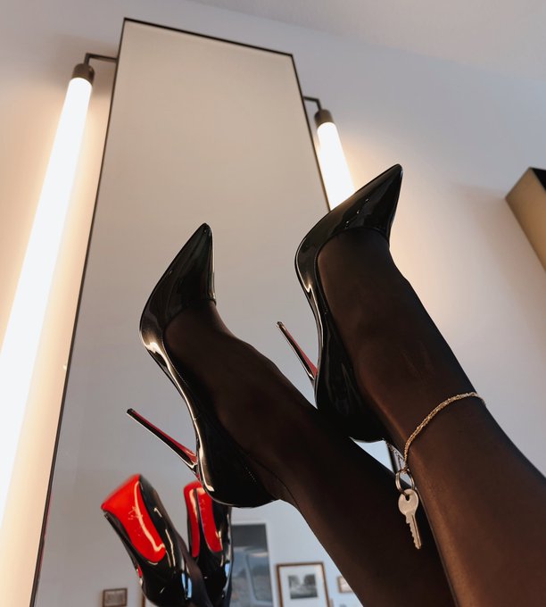 wearing My sub&rsquo;s chastity key around my ankle while I get fucked in the heels he paid for ❤️&zwj;🔥 https://t