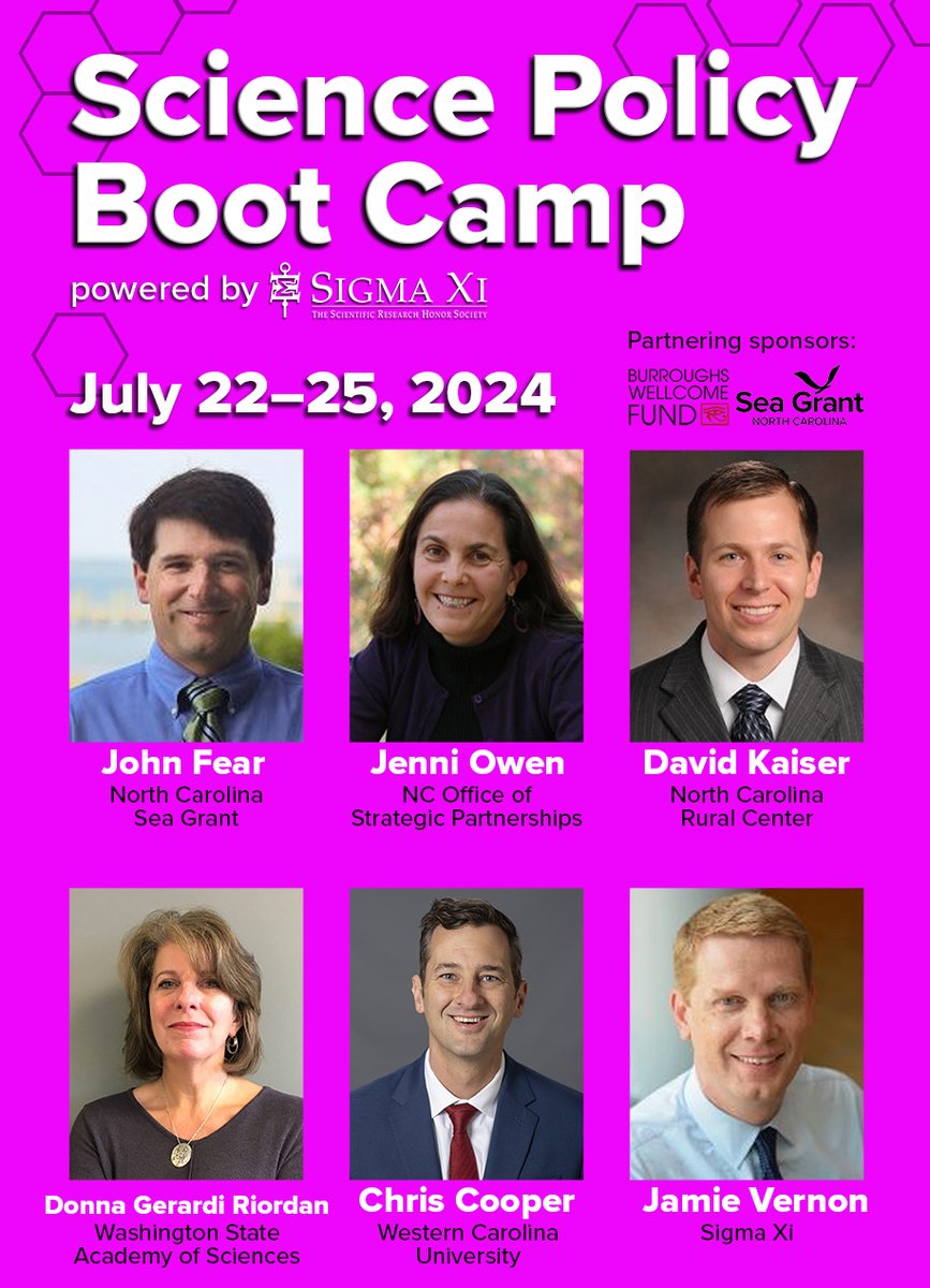 SigmaXiSociety's tweet image. Limited spots - REGISTER NOW for the 2024 Science Policy Boot Camp!
Local (NC) experts in #scipol, #civicscience, and #scicomm provide deep dive workshops and a #sciencepolicy &quot;hack-a-thon&quot; with cash prizes. July 22–25, 2024.
REGISTER: sigmaxi.org/spbc