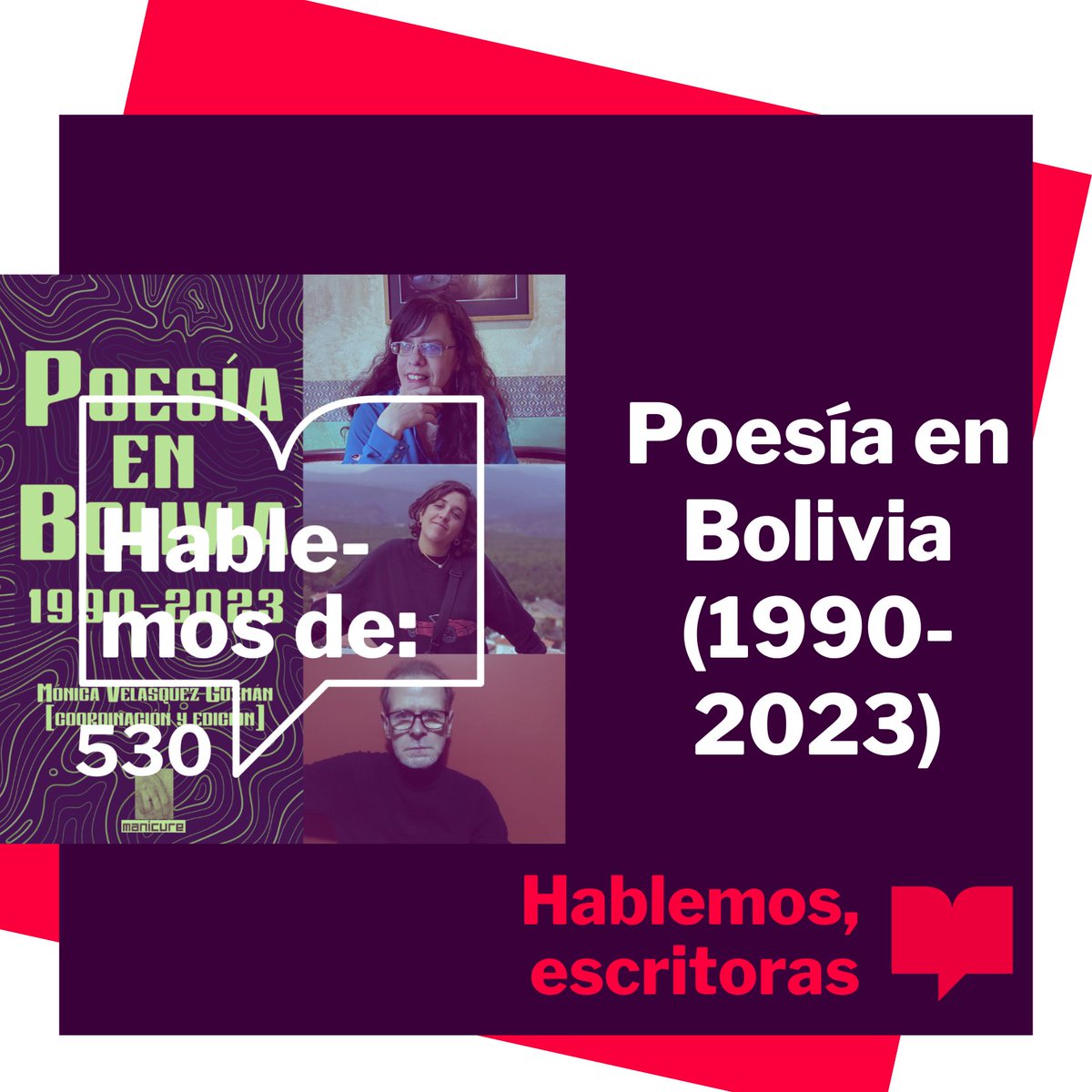 HabEscritoras's tweet photo. ¡🆕 episodio! Esta conversación con la investigadora Mónica Velázquez y dos de los autores de Poesía en Bolivia, Laura Montes Romera y Fernando van de Wyngard, reafirma nuestra convicción de que es necesario dar luz a proyectos que se gestan en tantos lugares del continente. Vengan a aprender de esta poesía y de un volumen colaborativo.

https://t.co/2TIBthOTWd

No se pierdan nuestra presentación en YouTube con otros de los autores, Marcia Mendieta, Magdalena González y Flavia Lima.

https://t.co/0yLqhTrZLU

@EditorialMantis @themarilynch @cesara8818w9735 @polit_gabriela @lamaroc @mbatiz @mszurmuk

Somos #hablemosescritoras #curadoresliterarios #audiobooks #escritorasconsagradas #escritorasconsolidadas #escritorasemergentes #podcastespañol #podcastspanish #enciclopedia