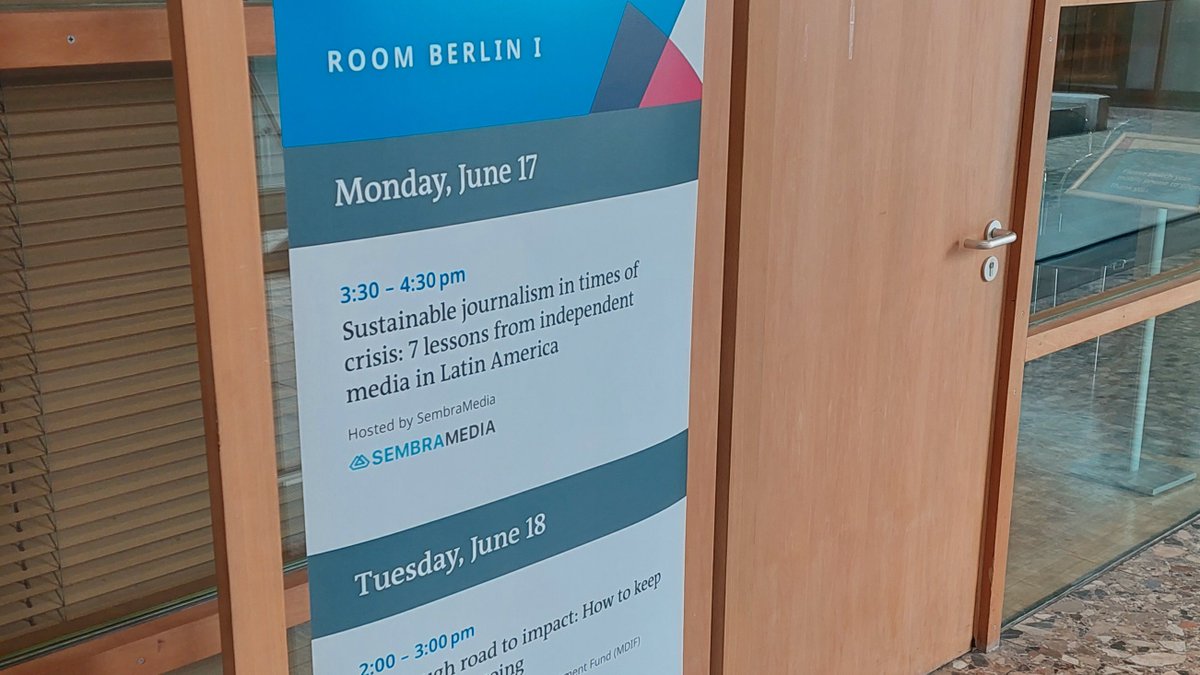 sembramedia's tweet photo. ¡SembraMedia en el #GMF24! 🇩🇪🌎

🔵⭐ Laura Aguirre, directora de desarrollo; y @lafa149, analista de impactos; estuvieron a cargo del taller “Sustainable journalism in times of crisis: 7 lessons from independent media in Latin America”.

¡Muchas gracias por acompañarnos! 🙌 https://t.co/yVeuspzezr