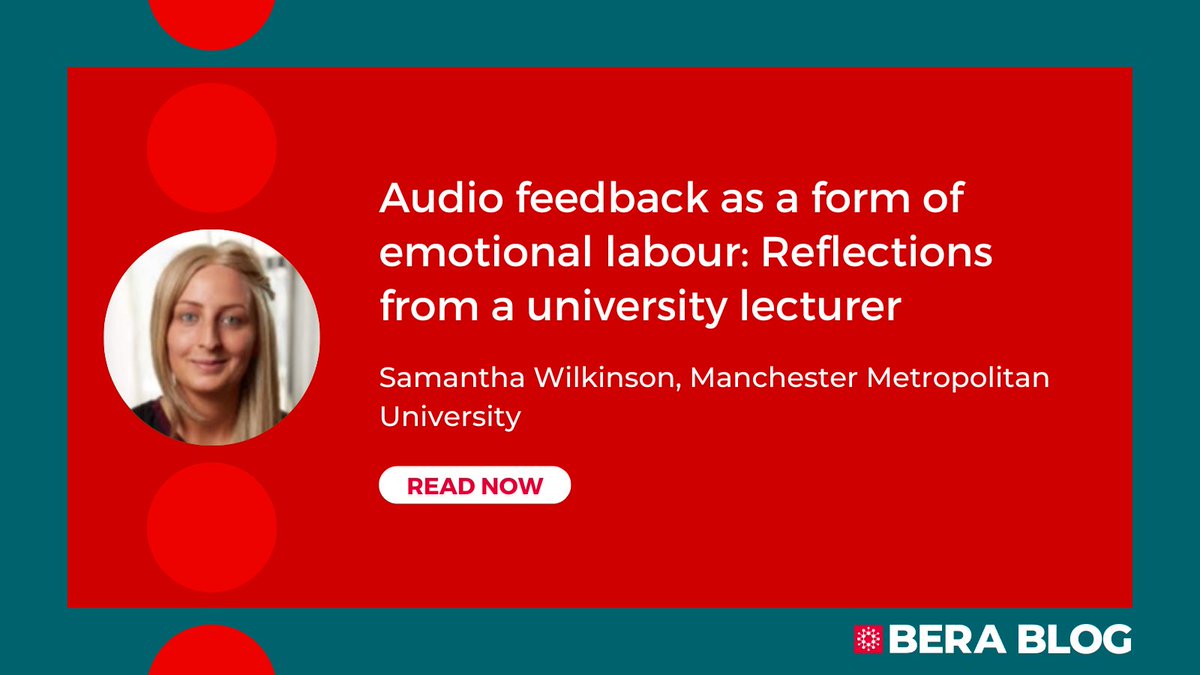 BERA (@beranews) on Twitter photo 📝 NEW BLOG POST
Audio feedback as a form of emotional labour: Reflections from a university lecturer
By Samantha Wilkinson <a href="/ManMetUni/">Manchester Metropolitan Uni</a> <a href="/HealthRI_MMU/">MMU Health and Education R&I</a>
Read here: bera.ac.uk/blog/audio-fee… 📝 NEW BLOG POST
Audio feedback as a form of emotional labour: Reflections from a university lecturer
By Samantha Wilkinson <a href="/ManMetUni/">Manchester Metropolitan Uni</a> <a href="/HealthRI_MMU/">MMU Health and Education R&I</a>
Read here: bera.ac.uk/blog/audio-fee…