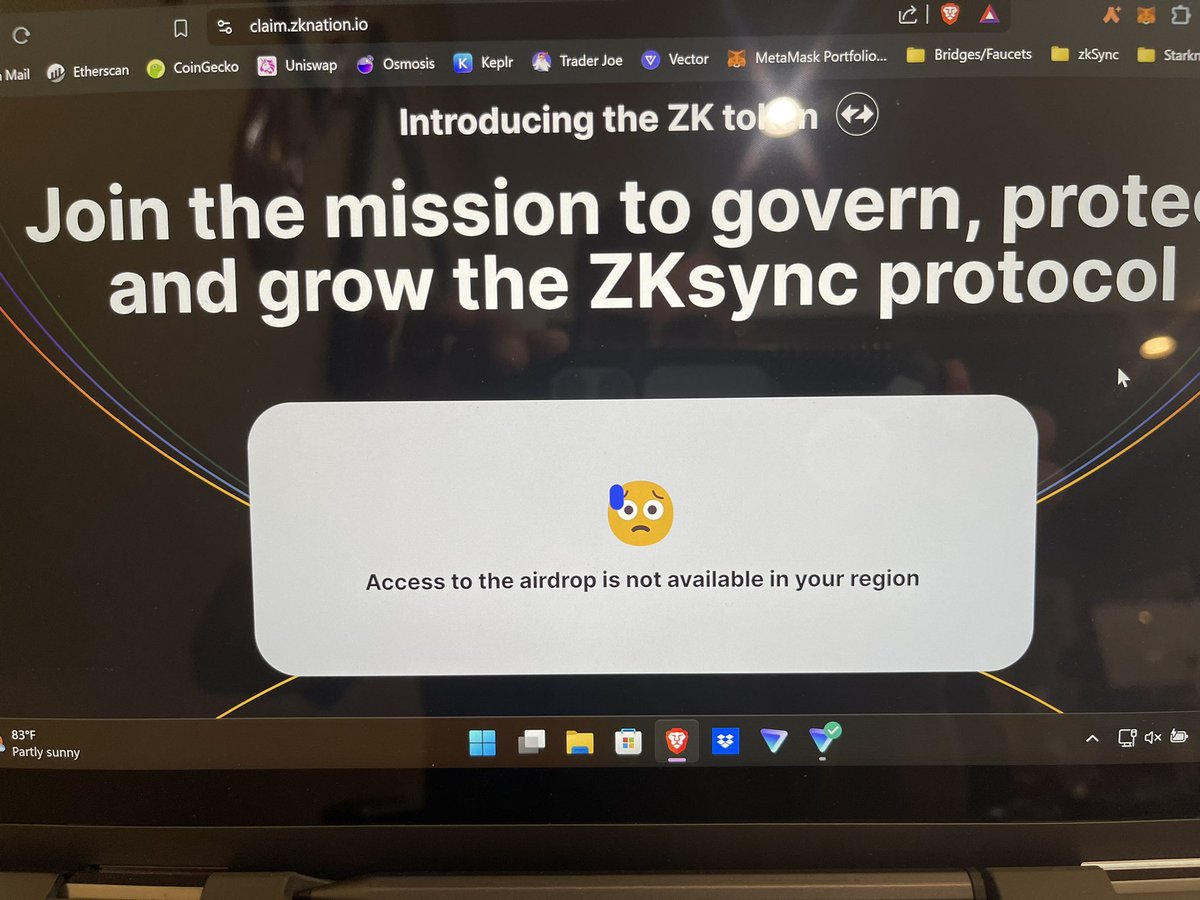 JavierG_Oneway's tweet photo. @Danny_Crypton 
I’ve been following your airdrop guides. Many thanks!!  

Having trouble claiming zkSync. I’m using Proton VPN. Mexico, Sweden…. Help! https://t.co/UaptuHOlE5