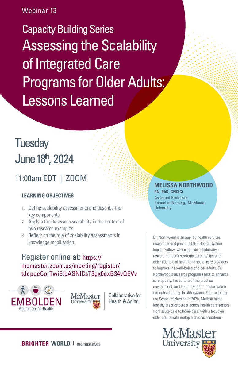 Embolden Study (@emboldenstudy) on Twitter photo Want to learn more on assessing the scalability of an intervention? Join us tomorrow at 11:00 a.m. for our latest capacity building seminar where Dr. <a href="/northwoodRN/">Melissa Northwood</a> will share her expertise, experience and lessons learned in scalability! Register now: mcmaster.zoom.us/meeting/regist… Want to learn more on assessing the scalability of an intervention? Join us tomorrow at 11:00 a.m. for our latest capacity building seminar where Dr. <a href="/northwoodRN/">Melissa Northwood</a> will share her expertise, experience and lessons learned in scalability! Register now: mcmaster.zoom.us/meeting/regist…