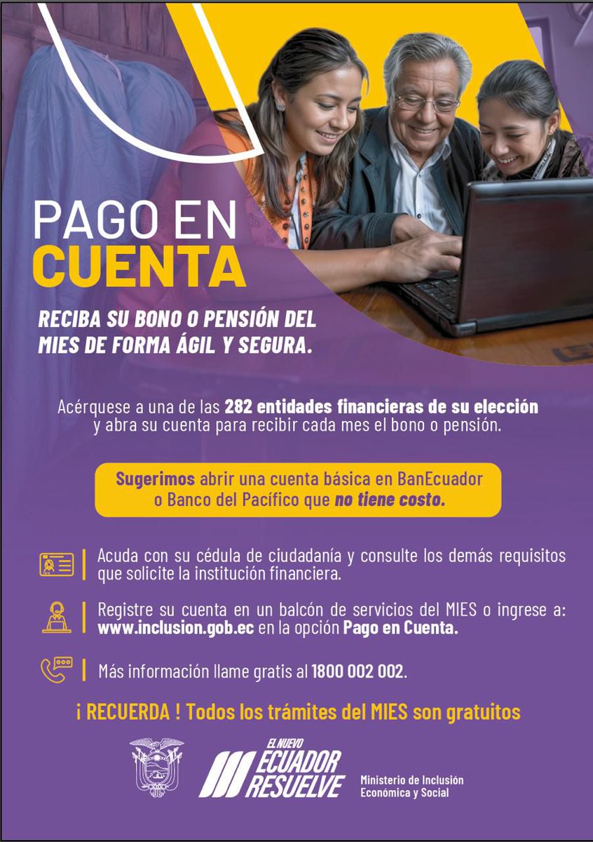 ChoneInclusivo's tweet photo. #MIESChone | Continuamos con la campaña #PagoEnCuenta2024. Acércate a las oficinas del #MIES para más información.
Ubicación: Cdla Santa Martha y Av. Marcos Aray Dueñas. https://t.co/ivHJ6EHxcM