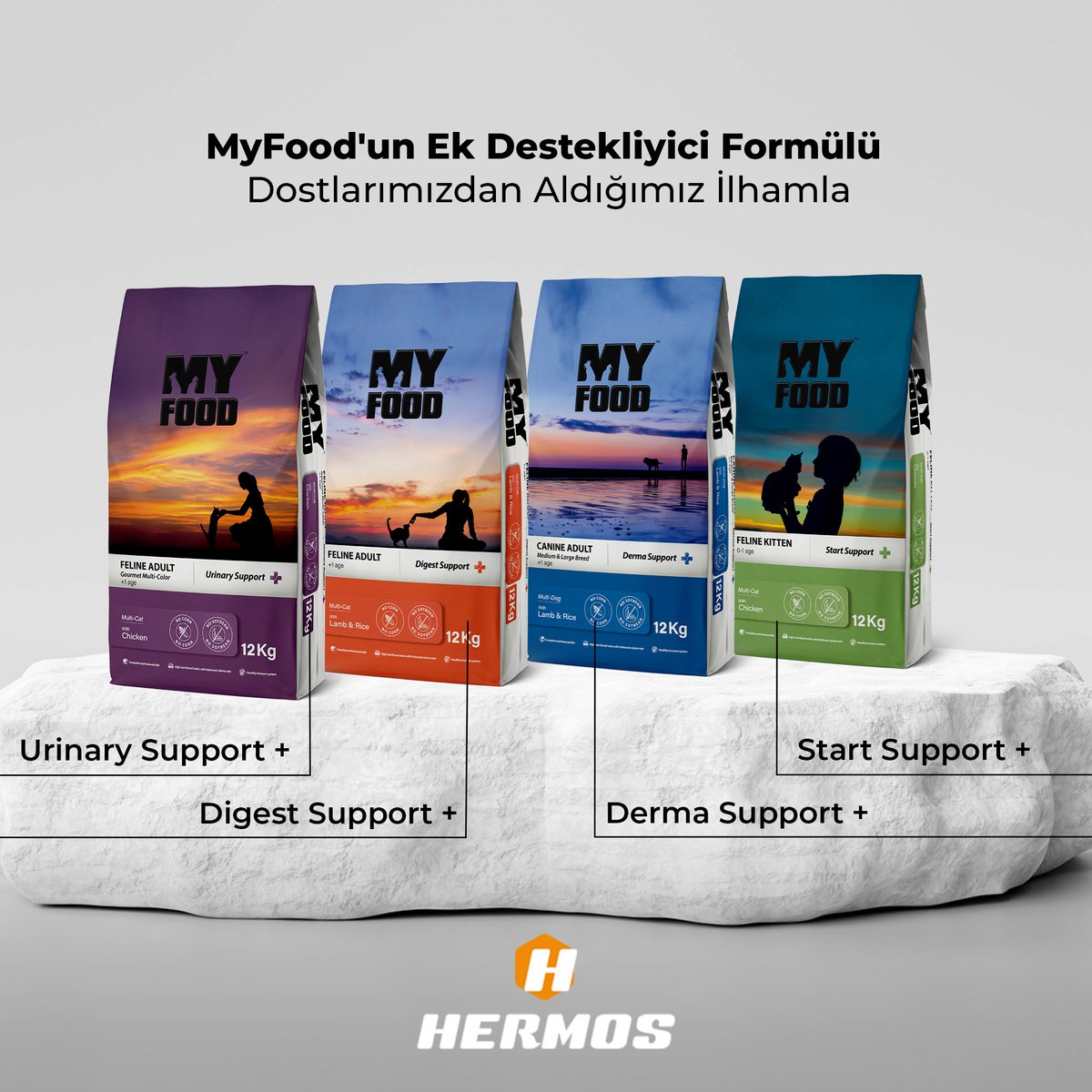 Tüylü dostlarınızın her ihtiyacına uygun destek Myfood'da!
🐾
🎯Start Support ile minik dostlarımızın enerjisine, Digest Support ile sindirime, Derma Support ile cilde ve Urinary Support ile idrar sağlığına destek oluyoruz.

#hermospetfood #kedimaması #köpekmaması #myfood