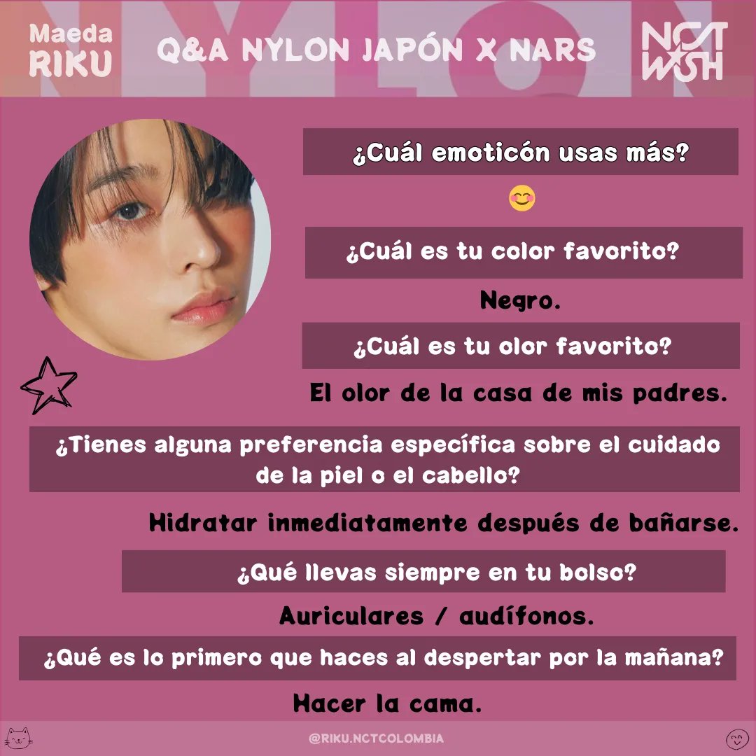 RikuNCTCol's tweet image. |NCT WISH X NYLON JAPÓN| #RIKU 🐈‍⬛

Preguntas y respuestas para la edición de Julio 2024 de Nylon Japón x la marca de maquillaje Nars

Cr. Trad. Eng. @/kiminowish
________________________
#리쿠 #RIKU #リク #시온 #엔시티위시 #NCTWISH #NylonJapan #Nars #NCT