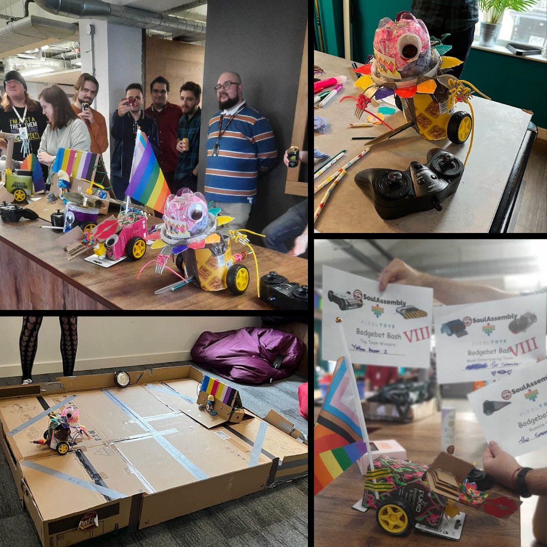 PixelToysLtd's tweet photo. Bodgebots! ⚔️

Pixel Toys had a group social with the @SoulAssemblyLTD team - battling hand-built robots!

#pixeltoys #gamedev #gamedevelopment #gametournament #ukgaming https://t.co/WPAyMnkZNr