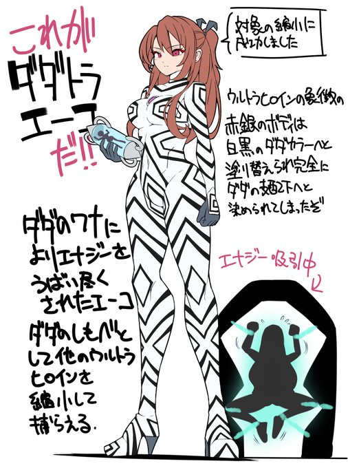 キミたちに最新情報を公開しよう
卑劣なダダの罠に堕ち、光のエナジーを全て奪い取られたエーコはダダトラウーマンへと改造されてしまった!
ダダトラエーコは命令のままに仲間たちに縮小光線を浴びせ、エナジードレイン装置にかけていく。
ヒロインたちは次々とダダトラウーマンへと改造されていく! 