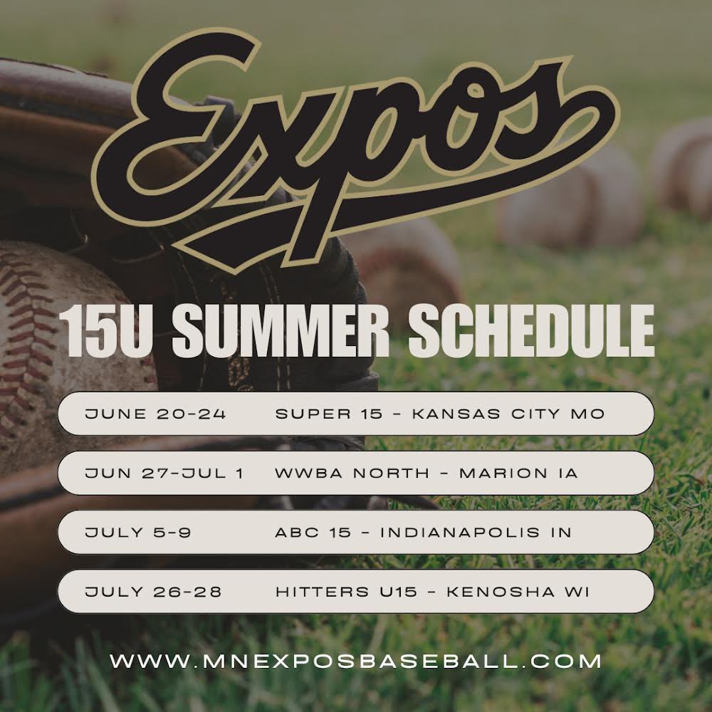 🚨 15U Schedule Release! 🚨 The boys get things started this week in KC.  Visit our website to view our roster!

mnexposbaseball.com/15u-2024-roster