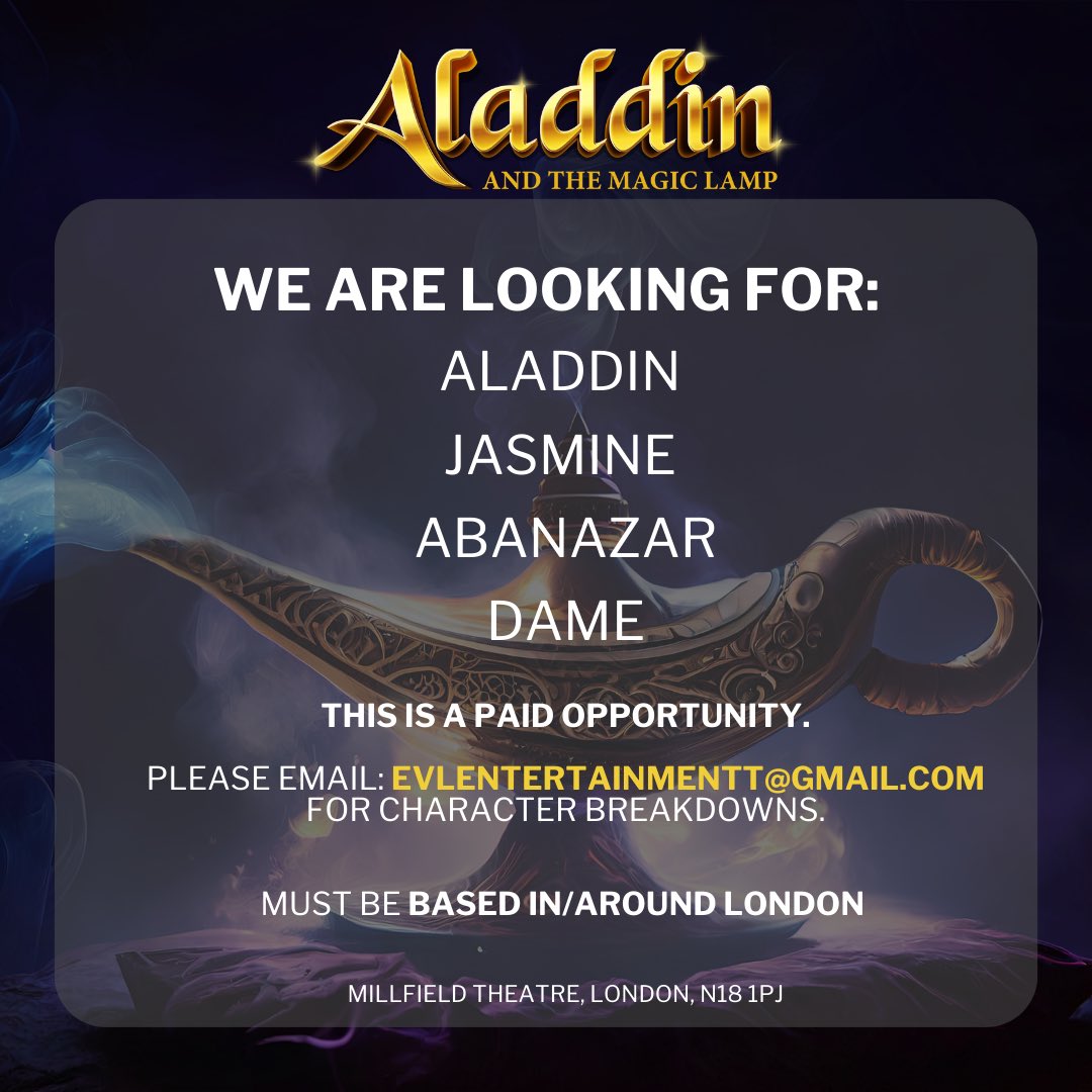 CALLING ALL ACTORS / SINGERS / DANCERS. 

✨PANTOMIME CASTING CALL 2024 ✨

All information on how to apply is below👇

Please like, share and apply!!
#castingcall #pantomimecasting #casting #theatre #millfieldtheatre