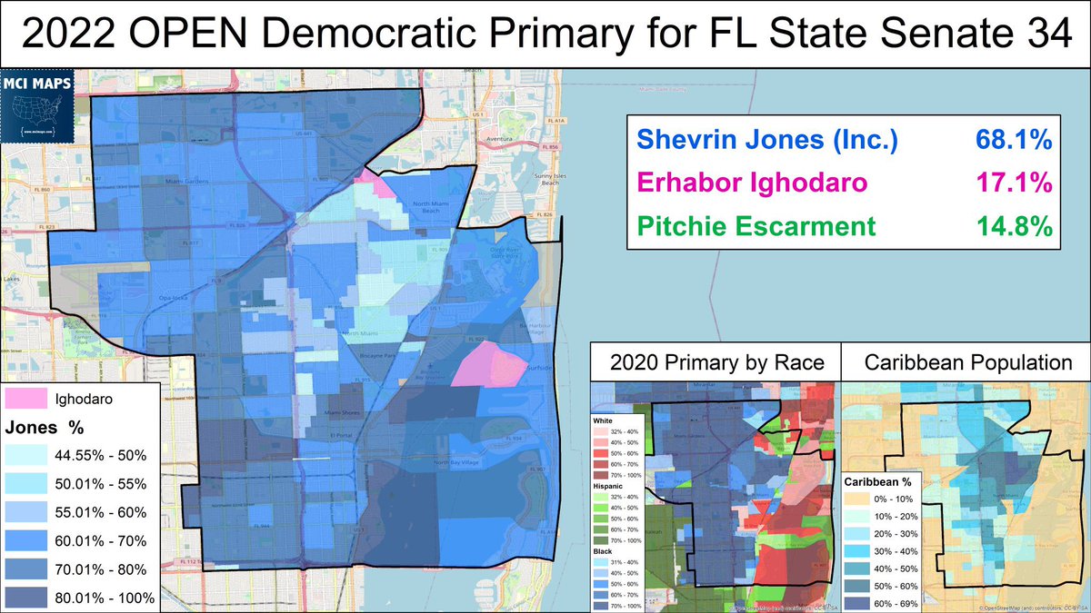 MappingFL's tweet photo. Day 17 of #MappingPride🌈
After becoming florida first LGBT state senator in 2020, @ShevrinJones had to run in a new seat thanks to redistricting. The seat is heavily based in Dade’s black community
Jones easily bested former Miami Gardens commissioner Erhabor Ighodaro #flapol https://t.co/gbuoNHXFMc