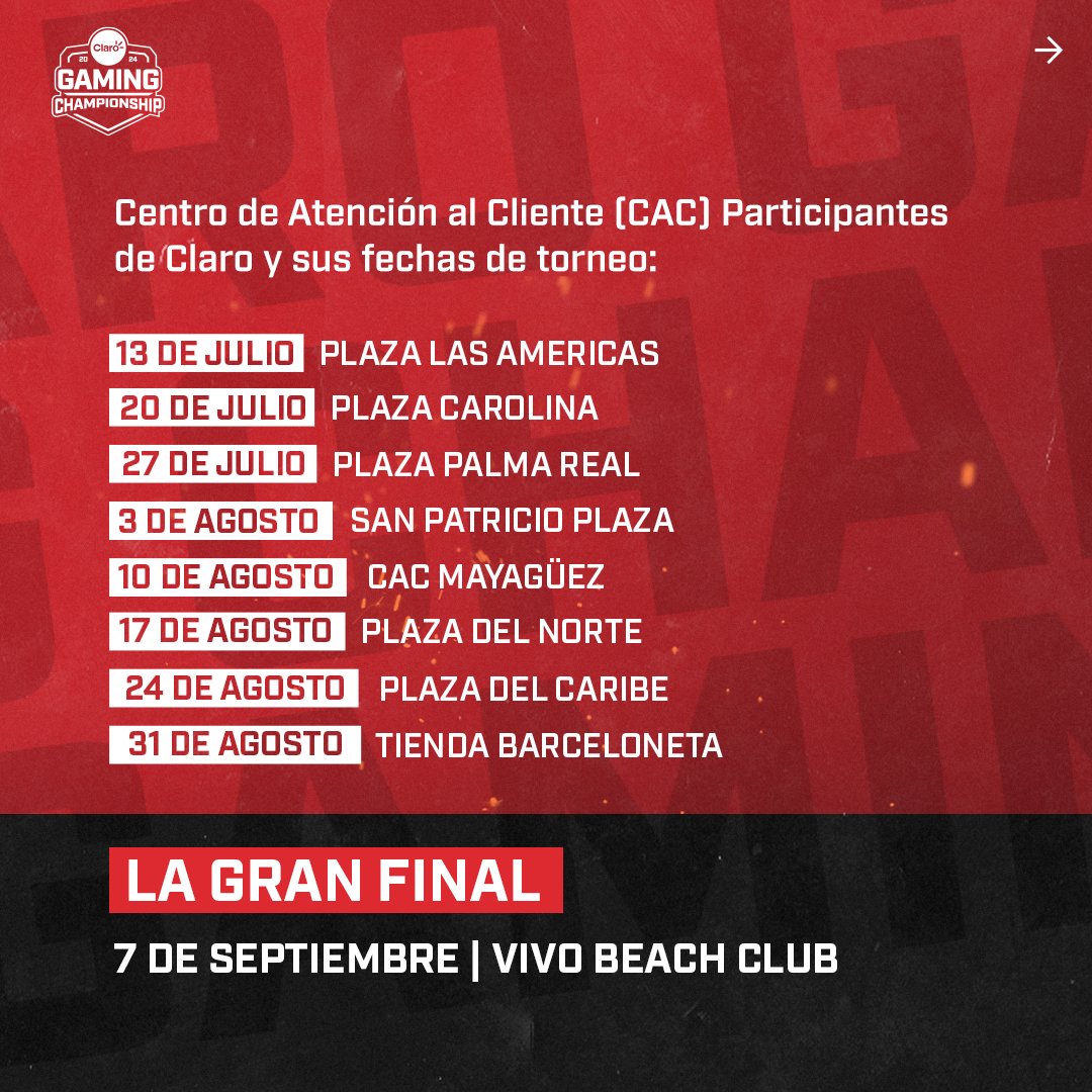 ¡Prepárense para el campeonato más emocionante del año!! <a href="/clarotodo/">Claro Puerto Rico</a> presenta el Claro Gaming Championship 2024. Este año regresa el torneo 2v2 Kill Race en Call of Duty: Warzone que pondrá a prueba tus habilidades y estrategia. 

 Fecha de registro: ¡Abierto ya!
 Registro: