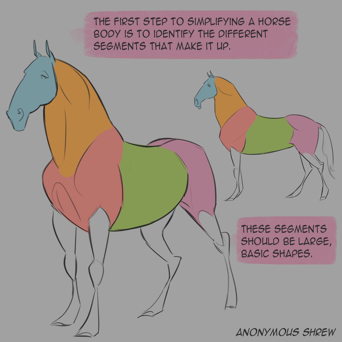 anonymousshreww's tweet image. Some tips for simplifying a horse's body! Feel free to leave any questions you have in the comments 🙂