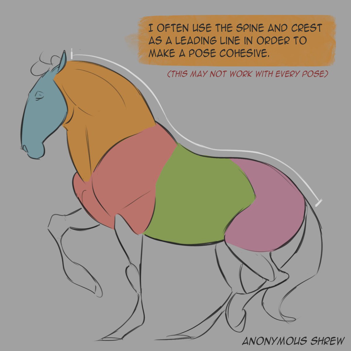 anonymousshreww's tweet image. Some tips for simplifying a horse's body! Feel free to leave any questions you have in the comments 🙂