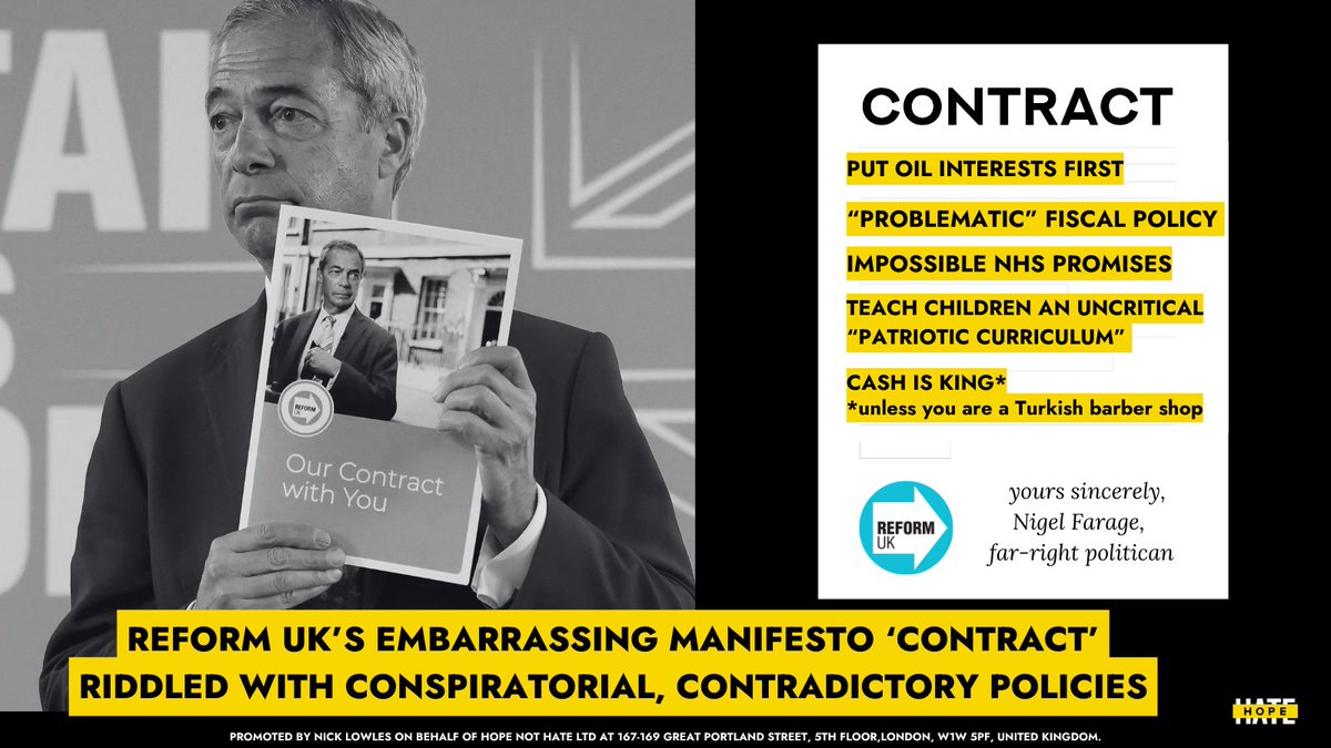 💥Reform UK promised to present a “serious plan” at the launch of its manifesto today.

Instead Nigel Farage presented “Our contract with You”, an embarrassing document filled with conspiratorial, contradictory policies that fundamentally undermine the party’s credibility.