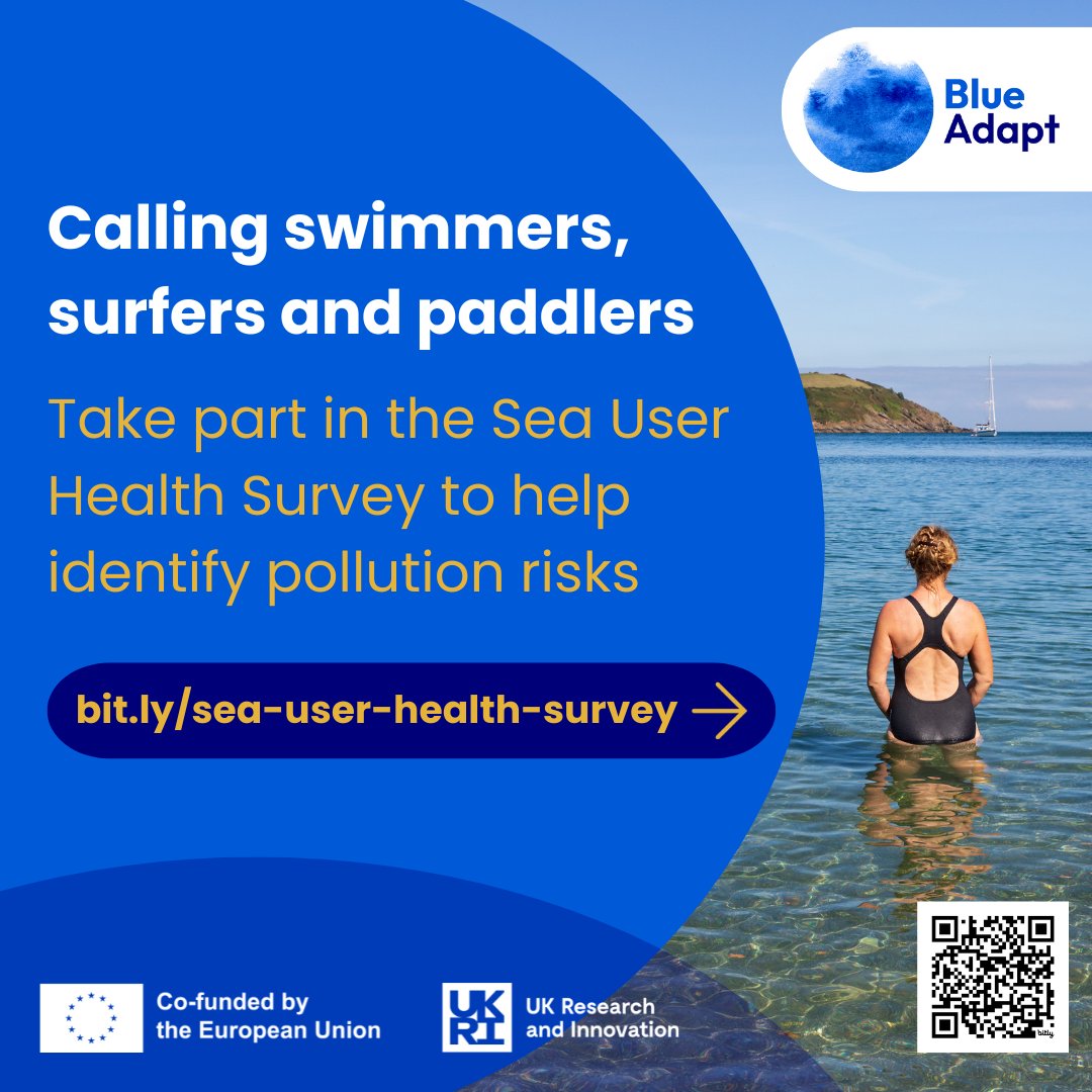 BlueAdaptEU (@blueadapteu) on Twitter photo 📢 Calling wild swimmers, surfers and paddlers who use the <a href="/sascampaigns/">Surfers Against Sewage</a> app across the UK! Can you take part in our Sea User Health Survey to help us find out if pollution alerts reduce people’s exposure to waterborne infections from coastal water?
▶️bit.ly/sea-user-healt… 📢 Calling wild swimmers, surfers and paddlers who use the <a href="/sascampaigns/">Surfers Against Sewage</a> app across the UK! Can you take part in our Sea User Health Survey to help us find out if pollution alerts reduce people’s exposure to waterborne infections from coastal water?
▶️bit.ly/sea-user-healt…