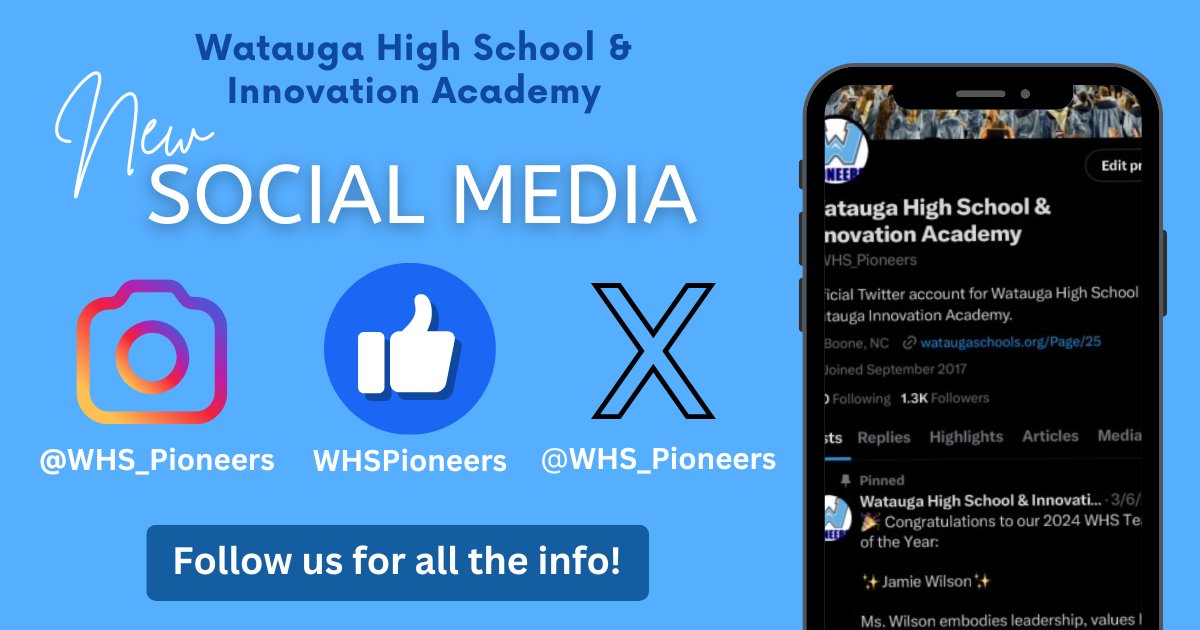 WHS_Pioneers's tweet image. Check out our new social media presence! Look for more information regarding summer hours and school updates! @WataugaSchools #WeAreWatauga
