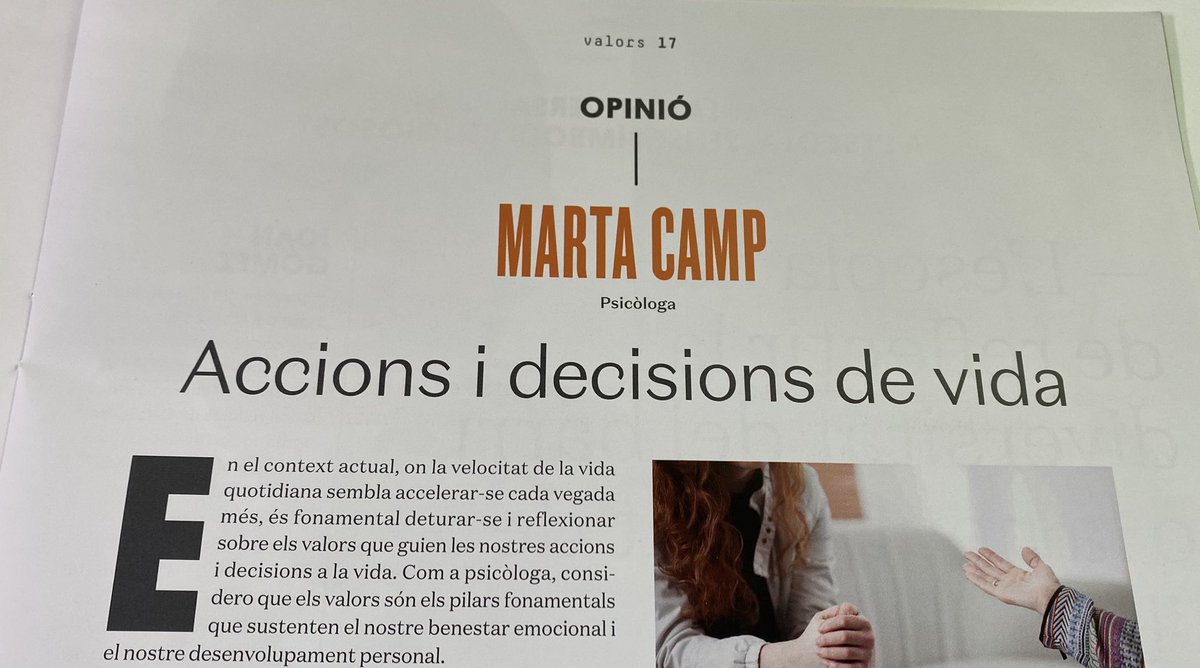 A veces leo la <a href="/revistavalors/">Revista Valors. Filosofia de l'actualitat.</a> y tomo notas:

✅ Los #valores son nuestra brújula en un mundo cambiante 
✅ Si somos coherentes = + auténticos y + felices
▶️ Reto : gestionar conflictos de valores (ej valores propios vs sociedad)

✍🏼️ <a href="/mcampbernaus/">Marta Camp</a> 
👉🏻 valors.org/revista/qui-es…