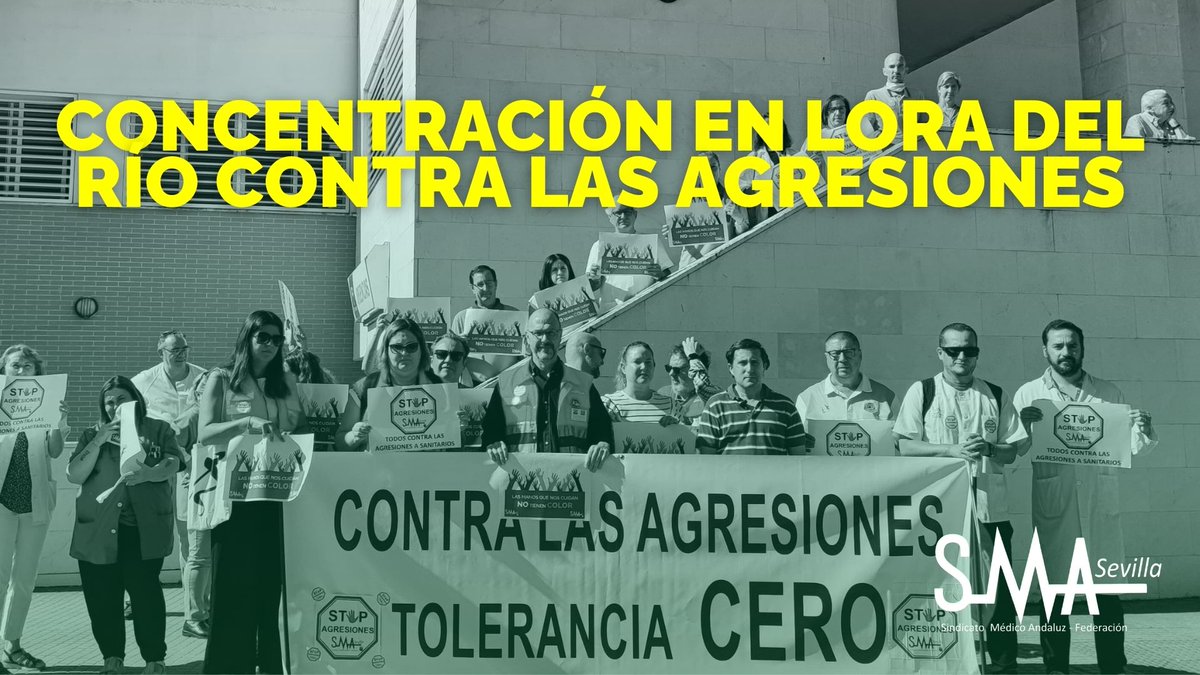 sindicatomedsev's tweet photo. 📢 Profesionales y ciudadanos se concentran en Lora del Río contra las agresiones

📌 El pasado 11 de junio un médico de este centro sanitario sufrió insultos xenófobos y amenazas

Más información y vídeo del manifiesto en ➡️ https://t.co/3vUMzdJF4v https://t.co/syjkvS8oYI