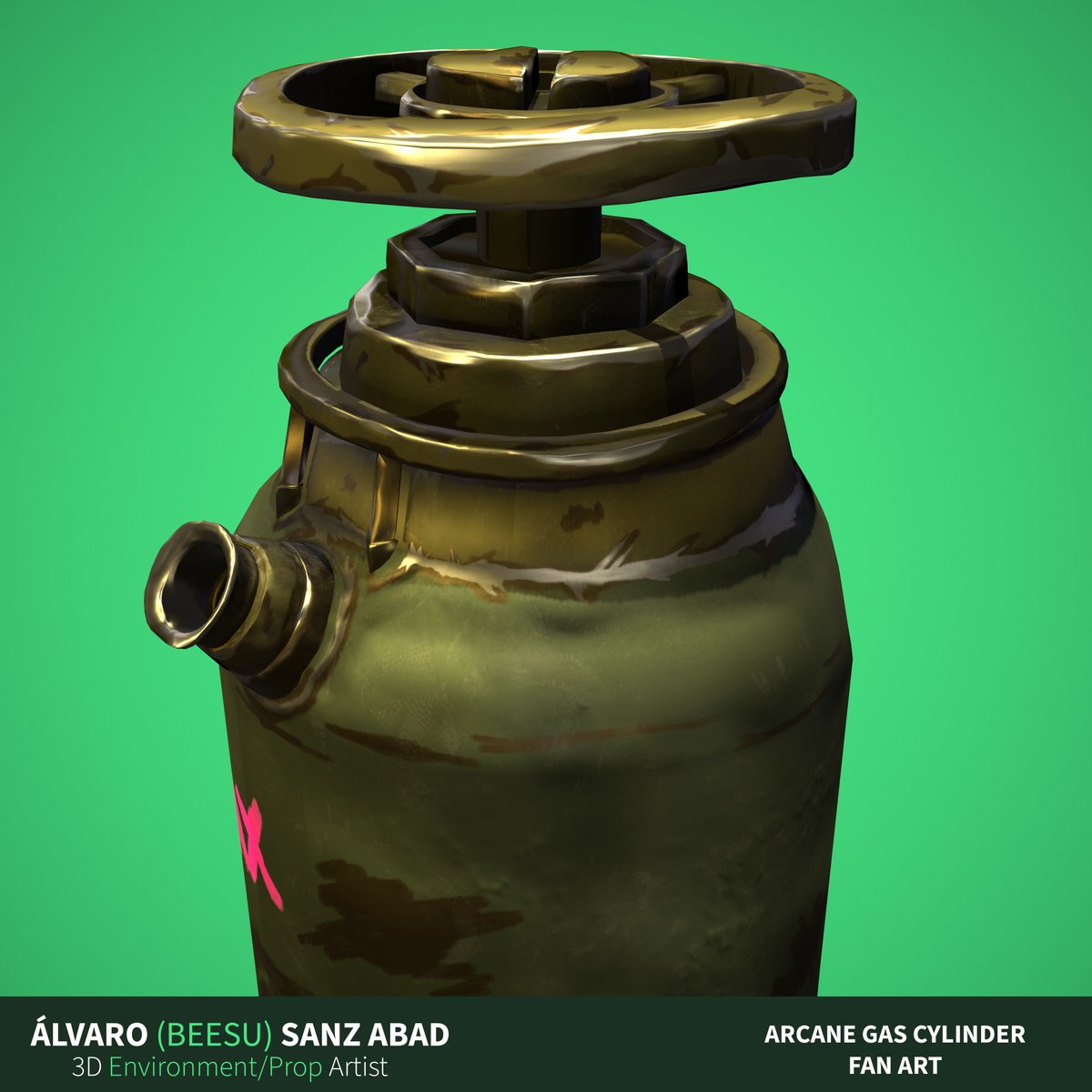 alvarobeesu's tweet photo. Cositas de hace tiempo que no llegué a subir! 
Una bombona de gas al estilo arcane usando ZBrush, Blender, Substance y Marmoset. https://t.co/rc8YrZZggN