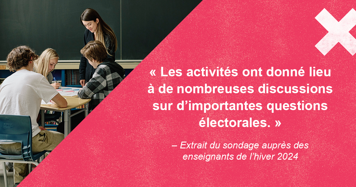 Merci pour cette autre formidable année scolaire! 

📚 Plus de 3 500 ressources commandées
💯 100 % des enseignants recommandent nos ressources
🗳️ Ressource la plus populaire : Trousse pour une élection simulée
👩‍🏫 Plus de 80 activités de perfectionnement professionnel offertes