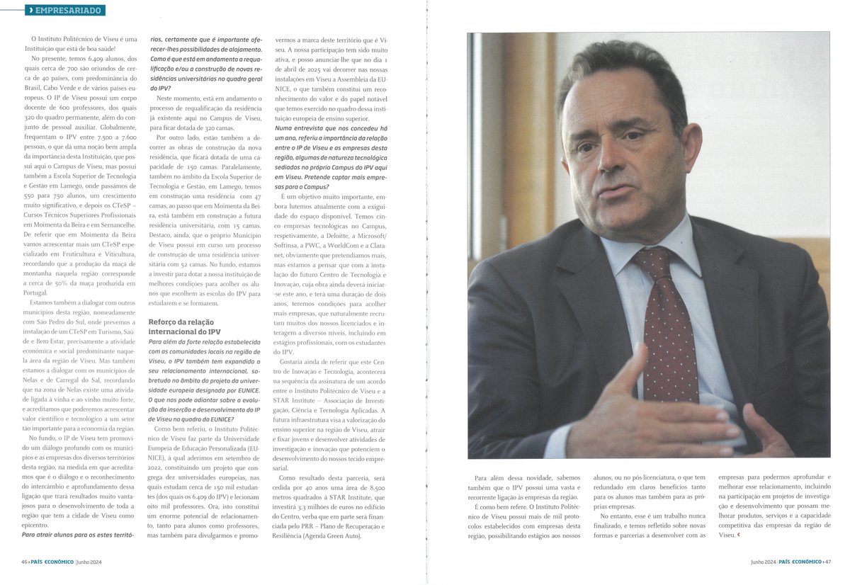 PolitecnicoVis's tweet photo. Entrevista ao Presidente do Instituto Politécnico de Viseu, José Santos Costa, em destaque na edição de junho da Revista País €conómico.
#divulgaçãoipv #IPViseu #sasipv #esev #estgv #estgl #essv #esav #ensinoprofissional #ensinosuperior https://t.co/SKbwcSEFIj
