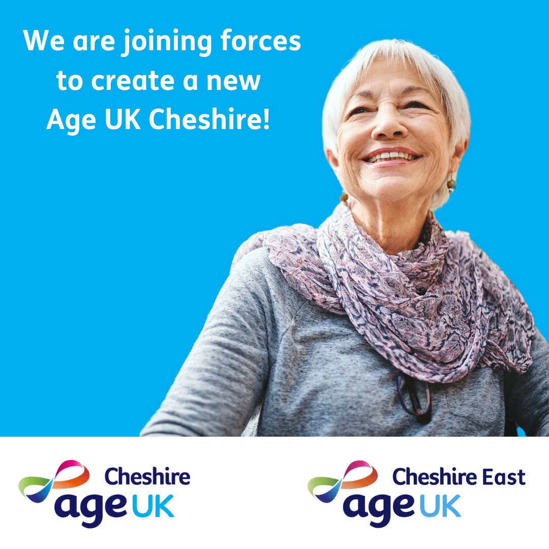 AgeUKCheshire's tweet photo. Age UK Cheshire and Age UK Cheshire East are joining forces to bring even better services and support to older people throughout the region. This partnership will ensure wider access to important services and create a more comprehensive support network: https://t.co/Q3mtoSYat8 https://t.co/diVONMPVoo