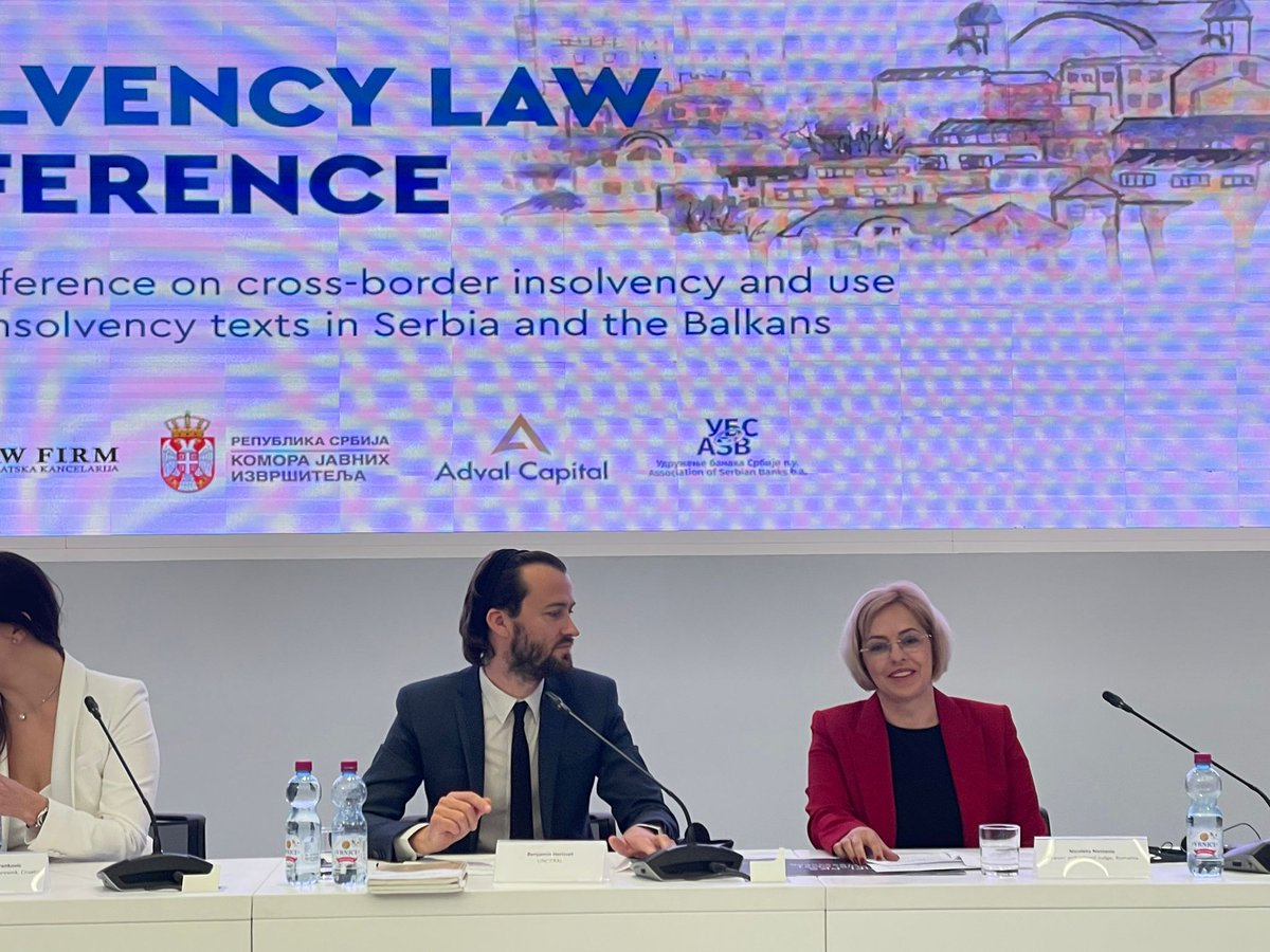 Încântată să particip ca speaker  la „Conferința Regională privind Insolvența Internațională” a avut loc la 7 iunie 2024, organizată de UDRUŽENJE ZA STEČAJNO PRAVO (USP) - Asociația Sârbă în Dreptul Falimentului (SBLA), UNCITRAL și BERD.