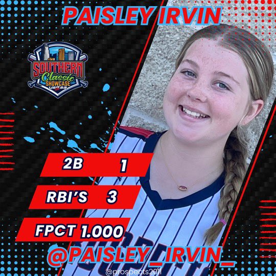 Paisley Irvin (@paisley_irvin_) on Twitter photo Had a fun time at the Southern Classic Showcase in Monroe, LA. We played up in 14u ending up 3-2. Both losses came from the 2 teams in the ship. Time to go to work to get ready for the Summer Diamond State! <a href="/prospects2011/">Prospects National 2029</a> <a href="/sirvin81/">Coach Scott</a> #whereprospectsplay #prospectssoftball Had a fun time at the Southern Classic Showcase in Monroe, LA. We played up in 14u ending up 3-2. Both losses came from the 2 teams in the ship. Time to go to work to get ready for the Summer Diamond State! <a href="/prospects2011/">Prospects National 2029</a> <a href="/sirvin81/">Coach Scott</a> #whereprospectsplay #prospectssoftball