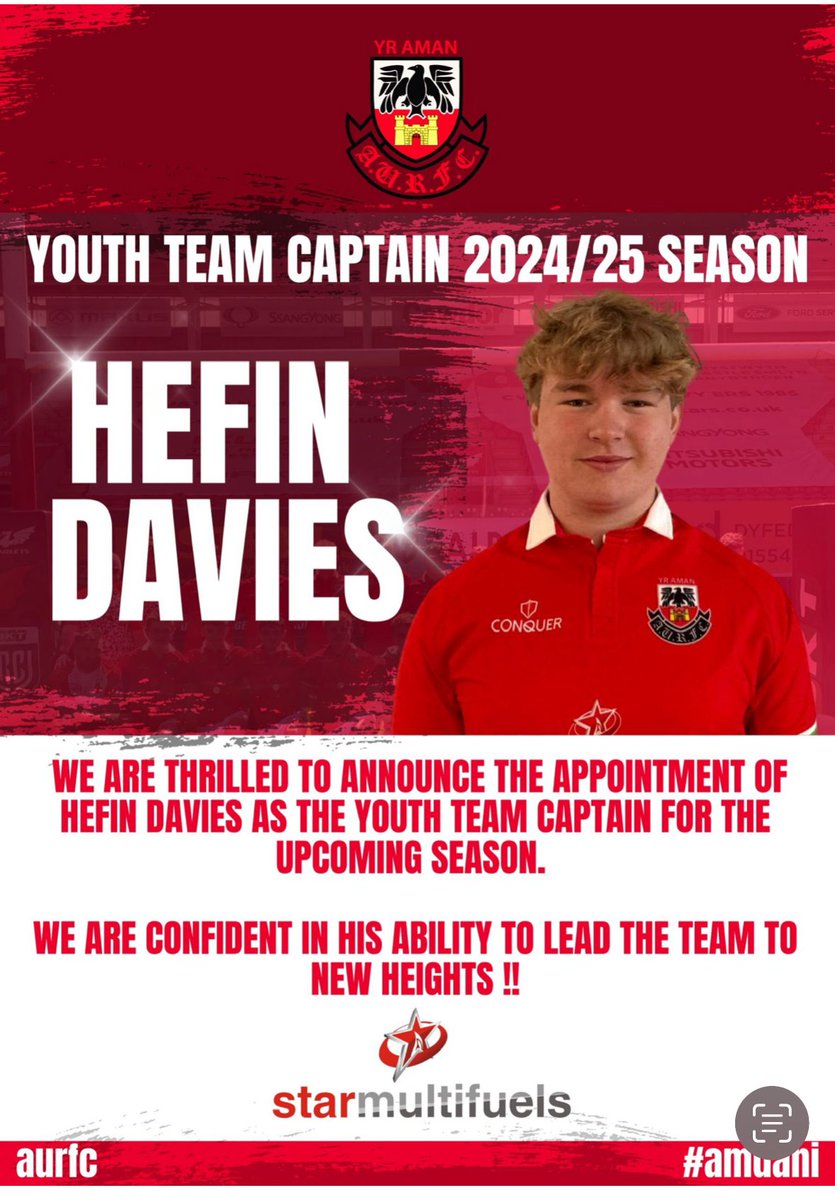 New Skipper 💪

Llongyfarchiadau Hefin Davies, who's been chosen as the captain of the youth. 

The team are confident Hef can lead them to great things next season. 

Special mention to Cole Lacey, who did a great job leading the side for the past 5 years. Diolch Cole!

#amdani