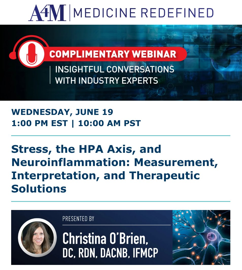 A4MEvents's tweet image. 🧠💥 Unravel the connection between stress, the HPA axis, and neuroinflammation with Dr. Christina O'Brien this Wednesday at 1PM EST.
Join us for a lunchtime webinar + valuable solutions for your practice. Secure your spot now: go.a4m.com/3z3pwyL
@DutchTestLab