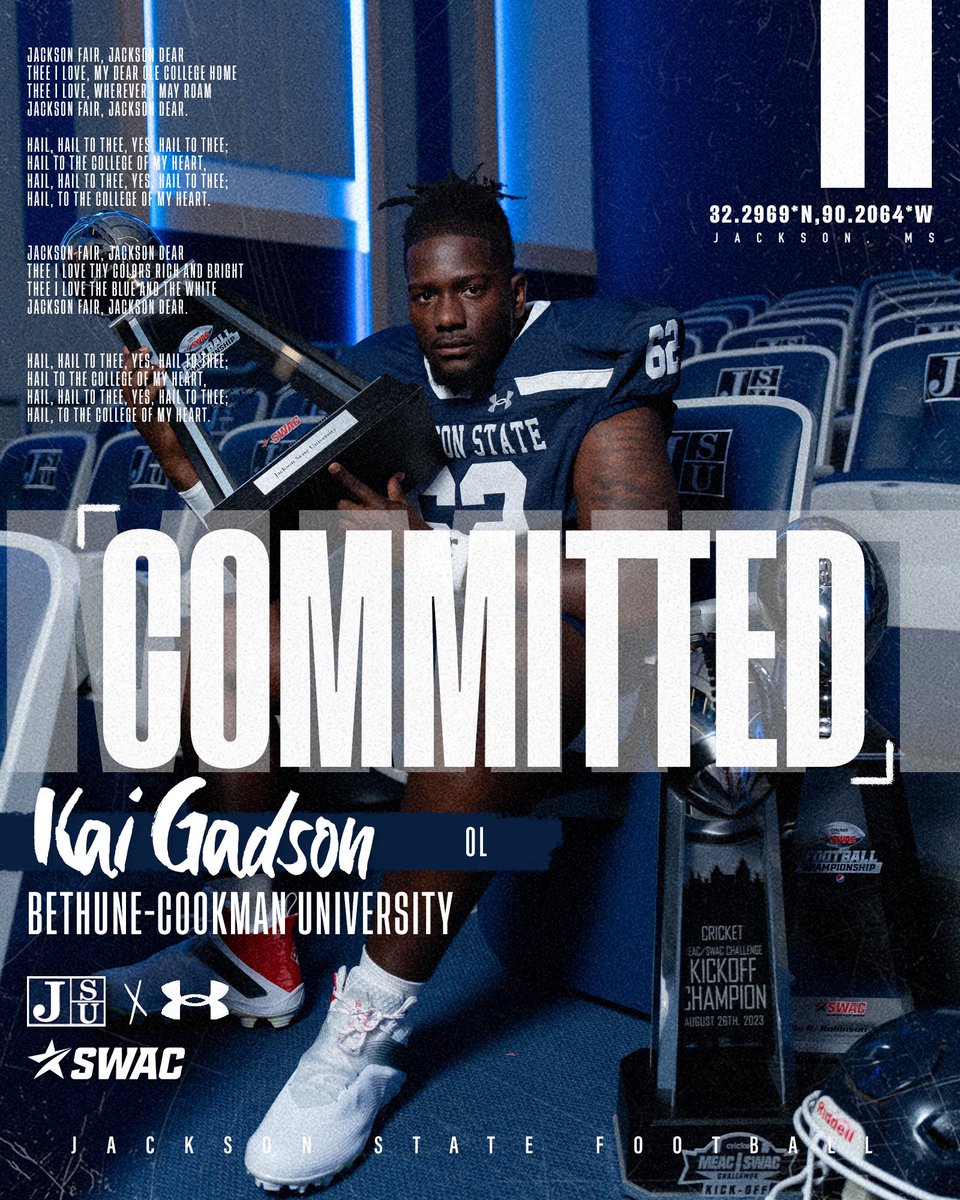 Kai Gadson (@kaigadson6) on Twitter photo Let’s do it …COMMITTED 😈#GuardTheeYard #BleedTheeBlue #TheeILove #swac #hbcu <a href="/jacksonstatefb/">JacksonStateFootball</a> Let’s do it …COMMITTED 😈#GuardTheeYard #BleedTheeBlue #TheeILove #swac #hbcu <a href="/jacksonstatefb/">JacksonStateFootball</a>