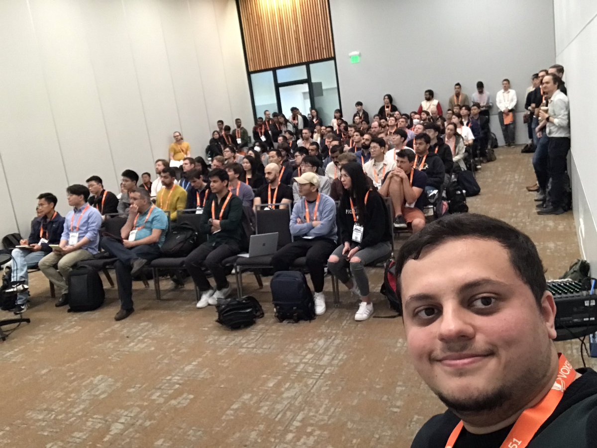 Stacked room at 3DMV workshop <a href="/CVPR/">#CVPR2025</a> with prof <a href="/MattNiessner/">Matthias Niessner</a> talk on AI generation for immersive 3D worlds
