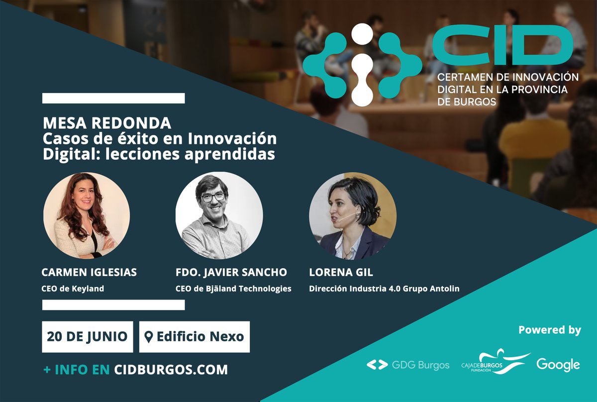📅 Este jueves 20 en #CIDBurgos tendremos una mesa redonda sobre los "Casos de éxito en innovación: lecciones aprendidas" con Carmen Iglesias CEO de <a href="/KEYLANDSISTEMAS/">Keyland Sistemas de Gestión</a> Fco. Javier Sancho CEO de <a href="/BjalandIT/">Bjäland Tecnologies</a> y Lorena Gil de Industria 4.0 en <a href="/Antolin_Oficial/">Antolin</a>  👇
cidburgos.com