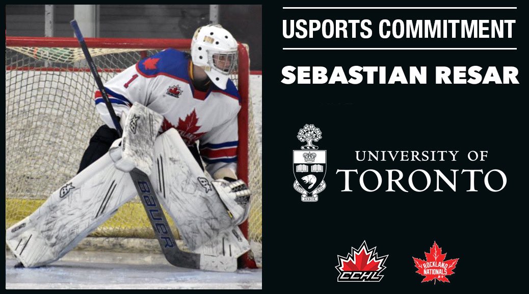 The Central Canada Hockey League and the <a href="/RocklandNatsJrA/">Rockland Nationals</a> are pleased to announce goaltender Sebastian Resar has committed to USPORTS University of Toronto for the 2024/25 season.🎉

🗞️ | thecchl.ca/commitment-ale…
Graphic | Mark Kelly