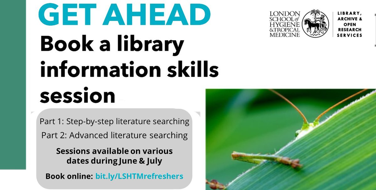 👩‍🎓 MSc Students <a href="/LSHTM/">London School of Hygiene & Tropical Medicine</a> 👨‍🎓 

Need help with literature searching?

We'll be hosting info skills refresher sessions from next week. There are two types of session - a step-by-step guide &amp; an advanced session.  Find out more, including how to book your place: bit.ly/LSHTMrefreshers