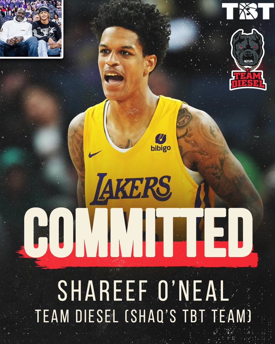 How cool is this!?

SHAREEF O’NEAL IS PLAYING WITH TEAM DIESEL‼️

It’s a family affair for <a href="/TeamDiesel_TBT/">Team Diesel</a> as Shareef O’Neal has committed to play for his Dad’s TBT team! 

Quite the Father’s Day gift from @SSJreef to <a href="/SHAQ/">SHAQ</a>💪
