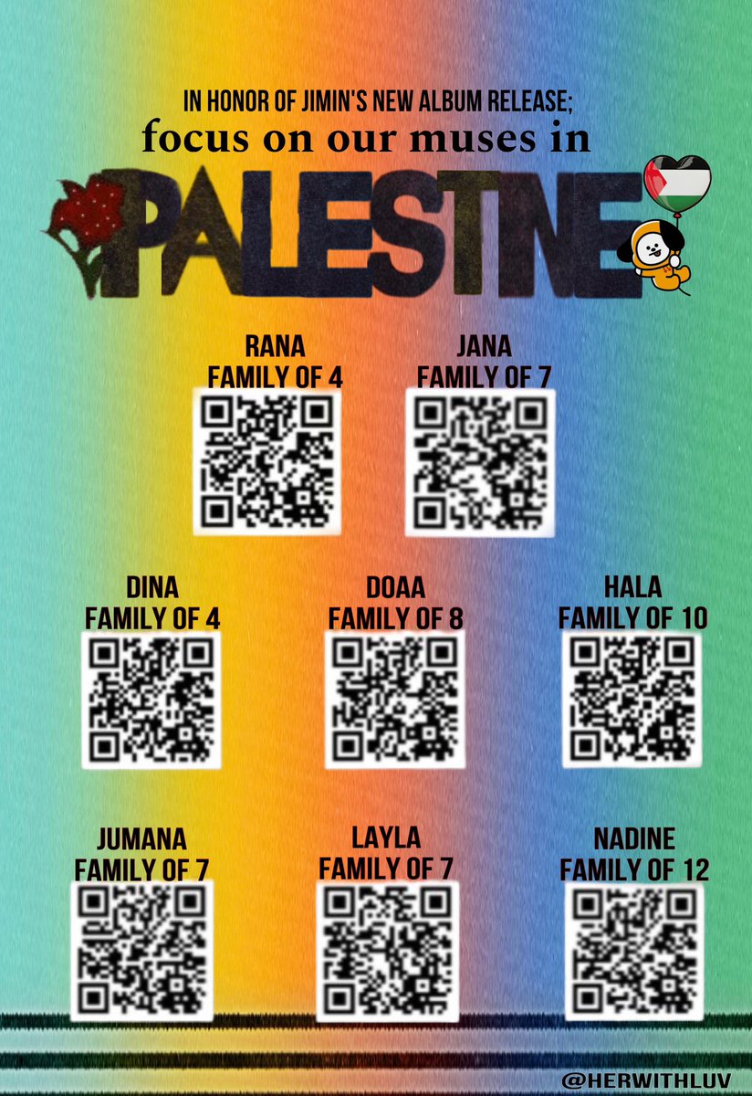 palestinians inspire me every single day with their bravery &amp; strength, fighting to survive as each day goes by

in honor of jimin's new album 'muse', i've created a new infographic to bring focus to ARMY in need of our help in palestine

donate in preparation of his release 🇵🇸💜