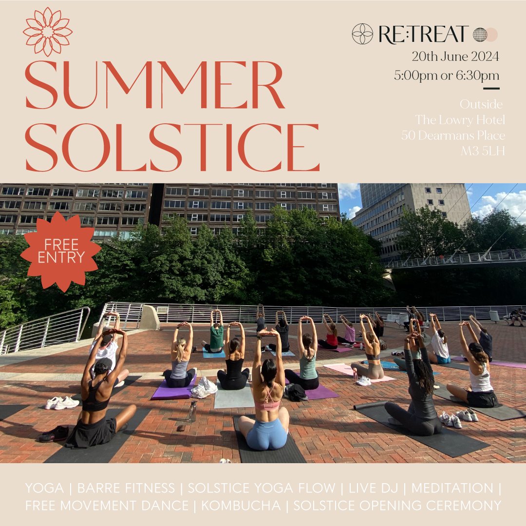 Have you booked a place at our RE:TREAT Summer Solstice event this Thursday? ⛅

Join us at our free wellness event to celebrate the Summer Solstice, featuring a Solstice Meditation, Breathwork, Barrè Fitness &amp; Yoga with a Live DJ!

Book here: bit.ly/RETREATEvents