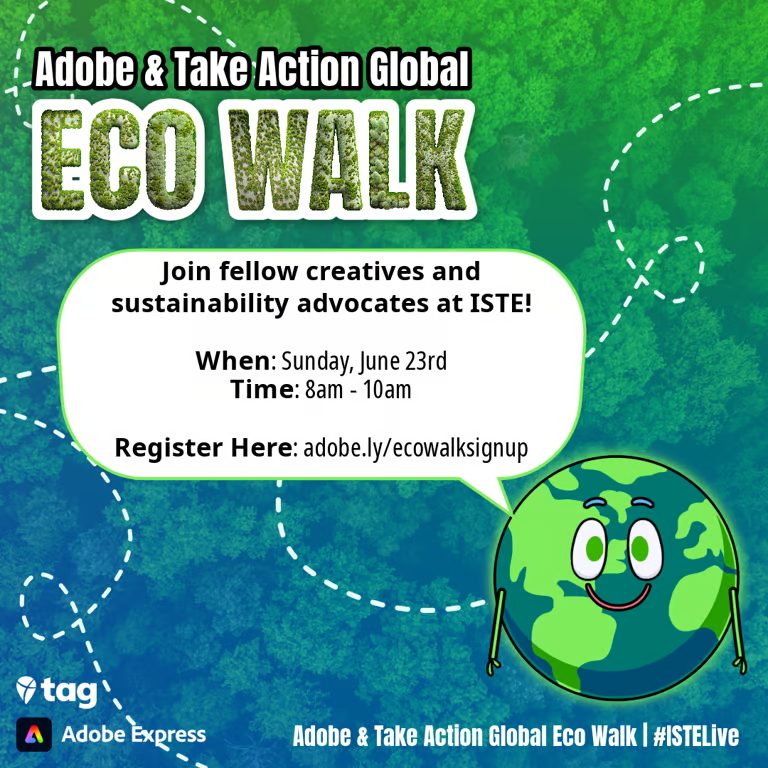 Emily Tighe (@tighetweets) on Twitter photo 🌿✨ Join the EcoWalk at ISTE 2024! Explore, capture beautiful moments, and connect with fellow educators. Let’s make a sustainable impact together! 📸💚
🗓️ June 23rd, 8am-10am
Register now: adobe.ly/ecowalksignup
<a href="/mrsbongiornoedu/">Martha Bongiorno #AdobeEduCreative</a> #AdobeEduCreative <a href="/TakeActionEdu/">Take Action Global</a> 🌿✨ Join the EcoWalk at ISTE 2024! Explore, capture beautiful moments, and connect with fellow educators. Let’s make a sustainable impact together! 📸💚
🗓️ June 23rd, 8am-10am
Register now: adobe.ly/ecowalksignup
<a href="/mrsbongiornoedu/">Martha Bongiorno #AdobeEduCreative</a> #AdobeEduCreative <a href="/TakeActionEdu/">Take Action Global</a>