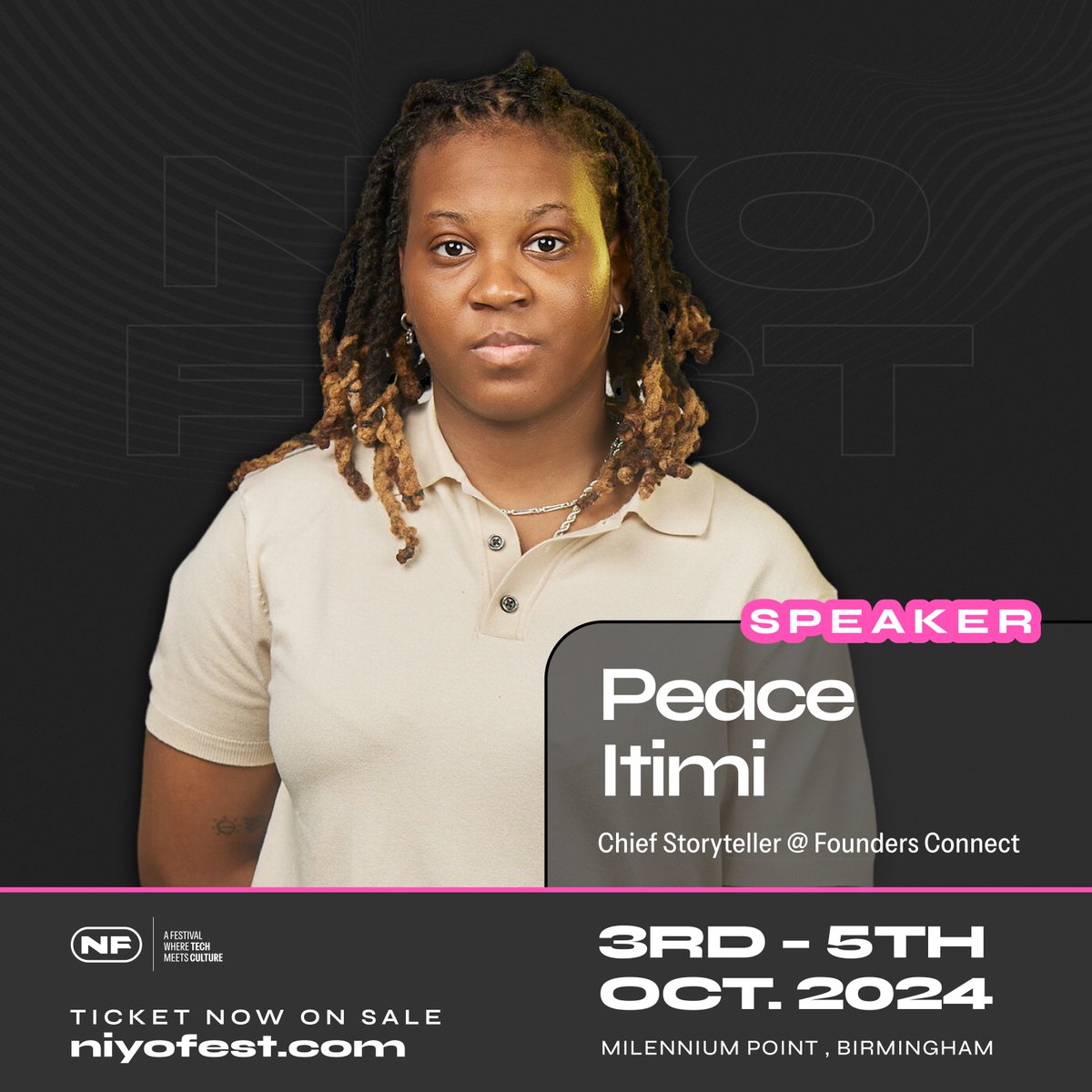 Niyo Group (@niyogroup) on Twitter photo We are thrilled to announce the Chief Storyteller of
<a href="/theFCshow_/">Founders Connect</a>, <a href="/peaceitimi/">Peace Itimi</a>, as a speaker for #NF24!
<a href="/peaceitimi/">Peace Itimi</a> is a multifaceted creative on a mission to catalyse growth and empower people. Don't miss her insightful and enlightening session at #NF24: niyofest.com We are thrilled to announce the Chief Storyteller of
<a href="/theFCshow_/">Founders Connect</a>, <a href="/peaceitimi/">Peace Itimi</a>, as a speaker for #NF24!
<a href="/peaceitimi/">Peace Itimi</a> is a multifaceted creative on a mission to catalyse growth and empower people. Don't miss her insightful and enlightening session at #NF24: niyofest.com
