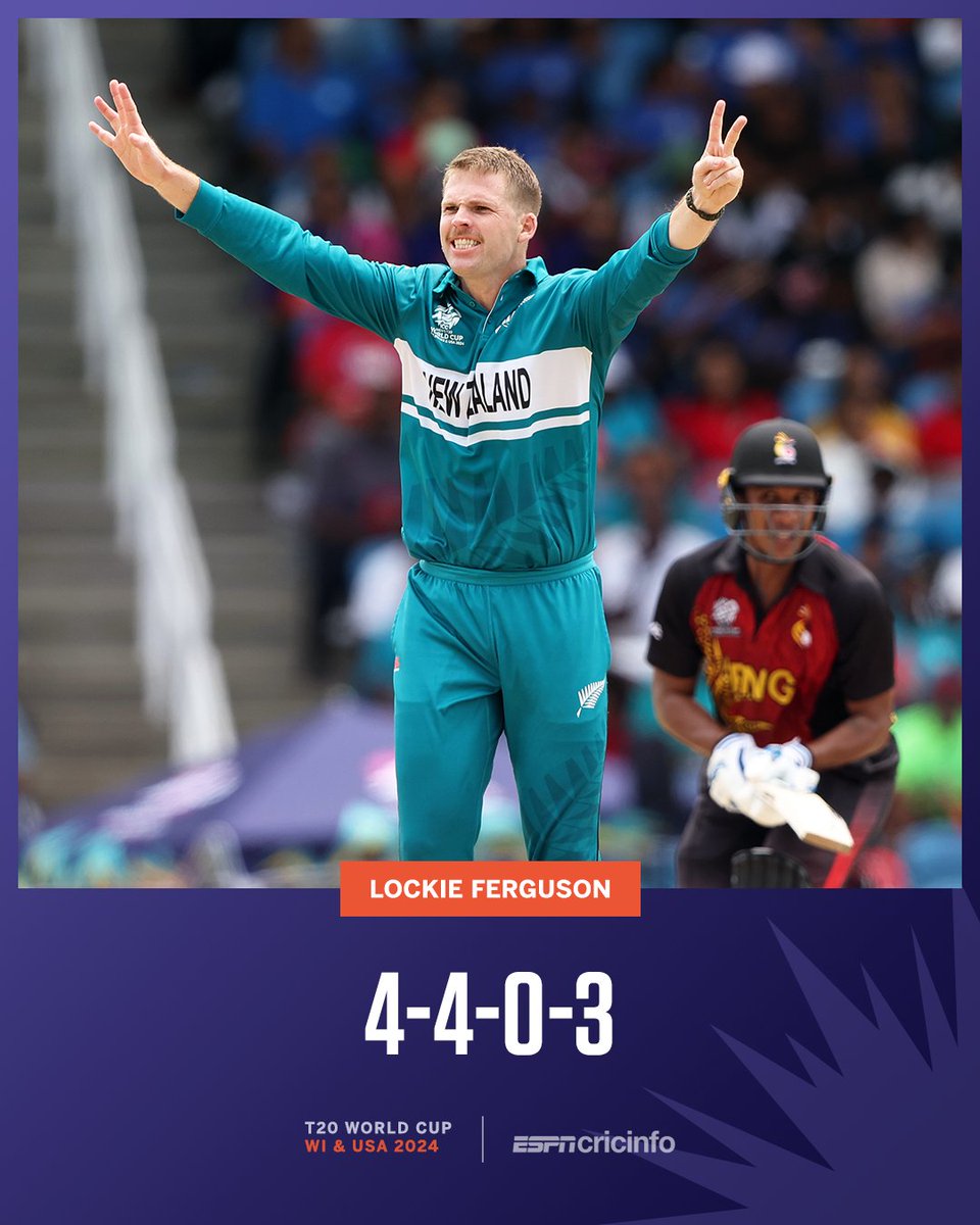 FOUR OVERS, FOUR MAIDENS! 

Lockie Ferguson bowls the most economical spell in #T20WorldCup history! 🤯 

#NZvPNG #T20WorldCup