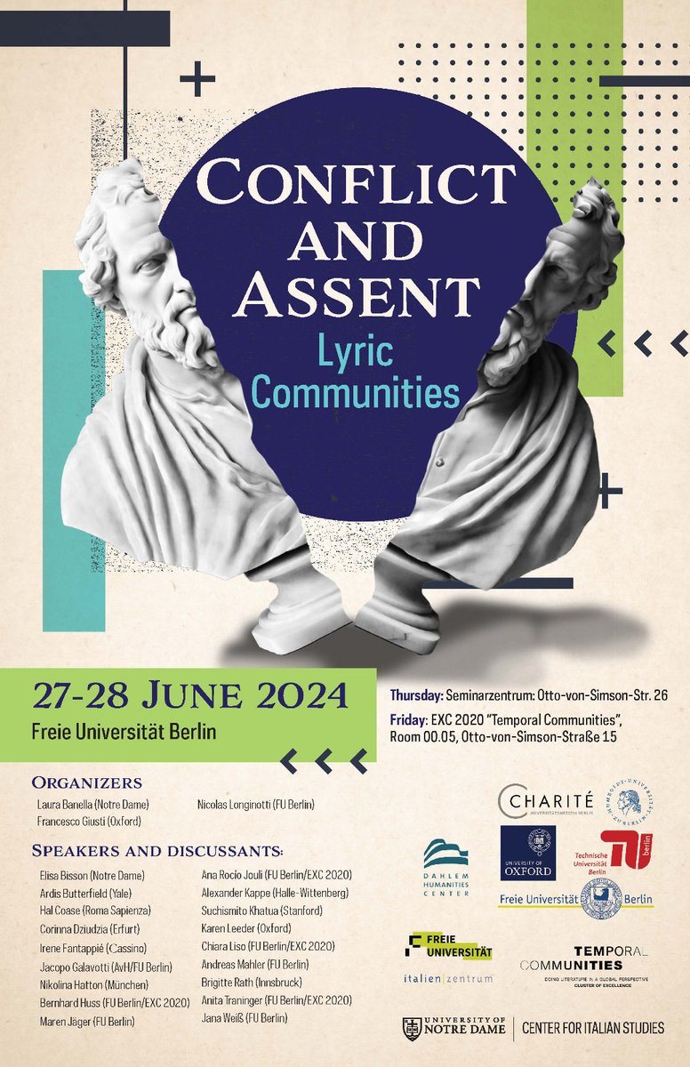 nicolas longinotti (@mcl_lng) on Twitter photo 📢 Join us for the "Lyric Communities. Conflict and Assent" workshop at Freie Universität Berlin, June 27-28, 2024! Explore how lyric poetry shapes and defines competing communities 📣🔫
Interested in attending online? Please write at n.longinotti@fu-berlin.de for details. 📢 Join us for the "Lyric Communities. Conflict and Assent" workshop at Freie Universität Berlin, June 27-28, 2024! Explore how lyric poetry shapes and defines competing communities 📣🔫
Interested in attending online? Please write at n.longinotti@fu-berlin.de for details.