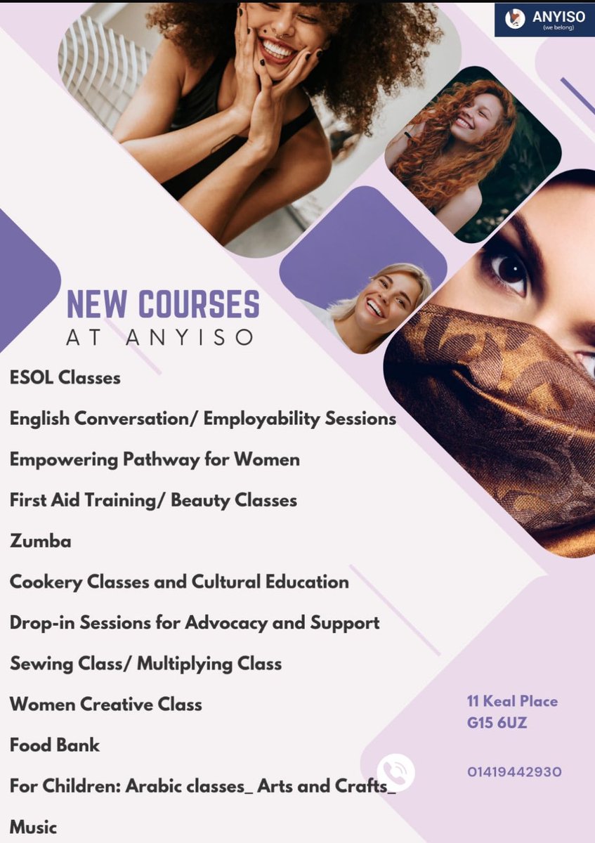 ANYiSO_Glasgow's tweet image. Our ongoing and new classes @ANYiSO_Glasgow 

#EqualAccessForAll #glasgowlife #FamilySupport #womensupportingwomen #WeBelong #womensupportwomen #womenempoweringwomen
