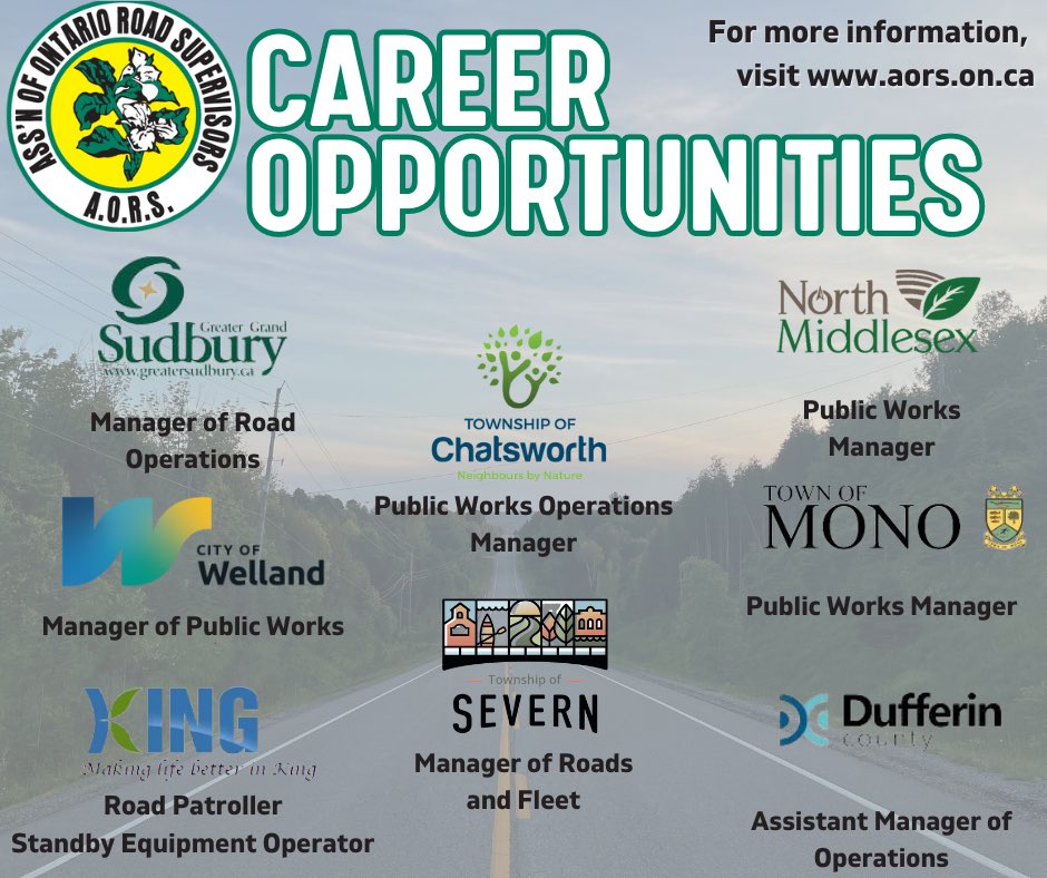 Ontario municipalities are looking for talented individuals for their #PublicWorks Departments. Apply today and be part of the change! 🛣️🚧

For all the details and a full list of current opportunities, visit here: aors.on.ca/resources/empl…
 
Is your #onmuni hiring? Contact us!
