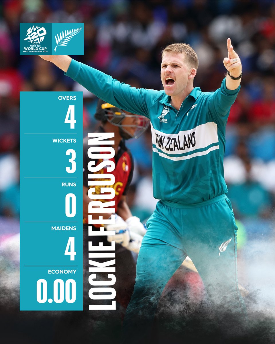 4️⃣ overs. 4️⃣ maidens.

The most economical bowling spell in men’s <a href="/T20WorldCup/">T20 World Cup</a> history for Lockie Ferguson 👏 

#T20WorldCup #NZvPNG