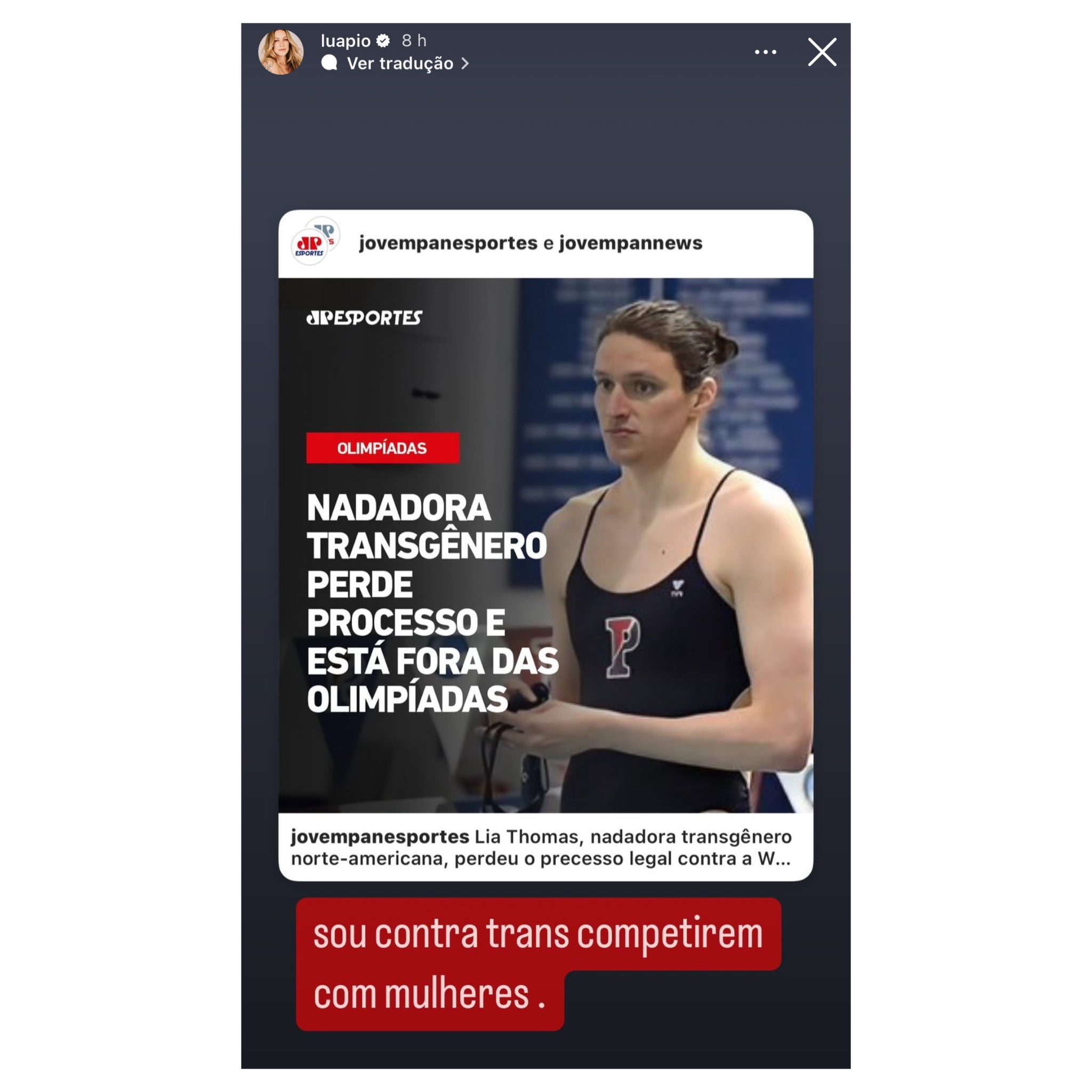 Luana Piovani diz que é contra mulheres trans em competições femininas - Foto: Instagram